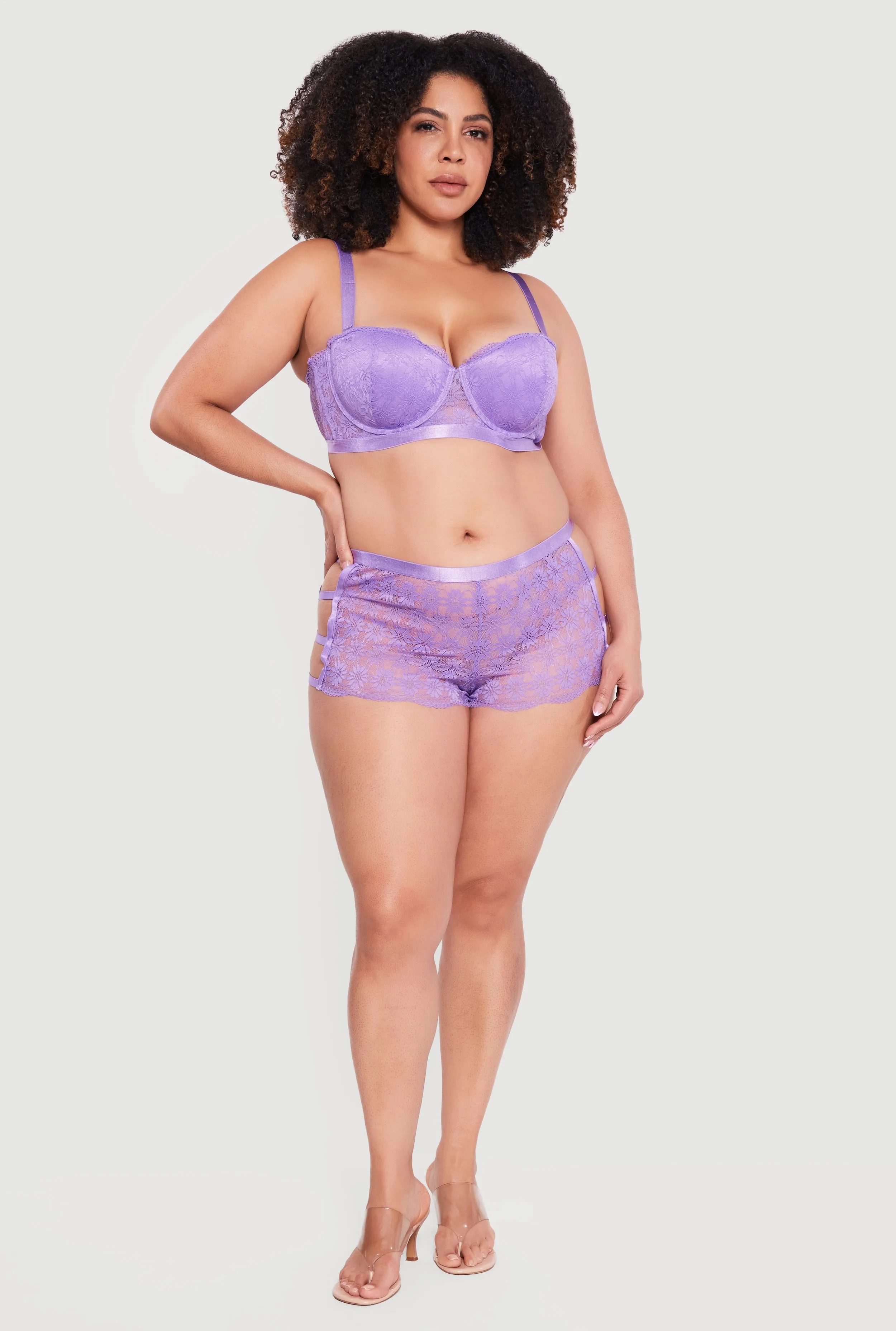 Plus Size Solid Floral Lace Convertible Balconette Bra sold by Rainbow product image thumbnail 2
