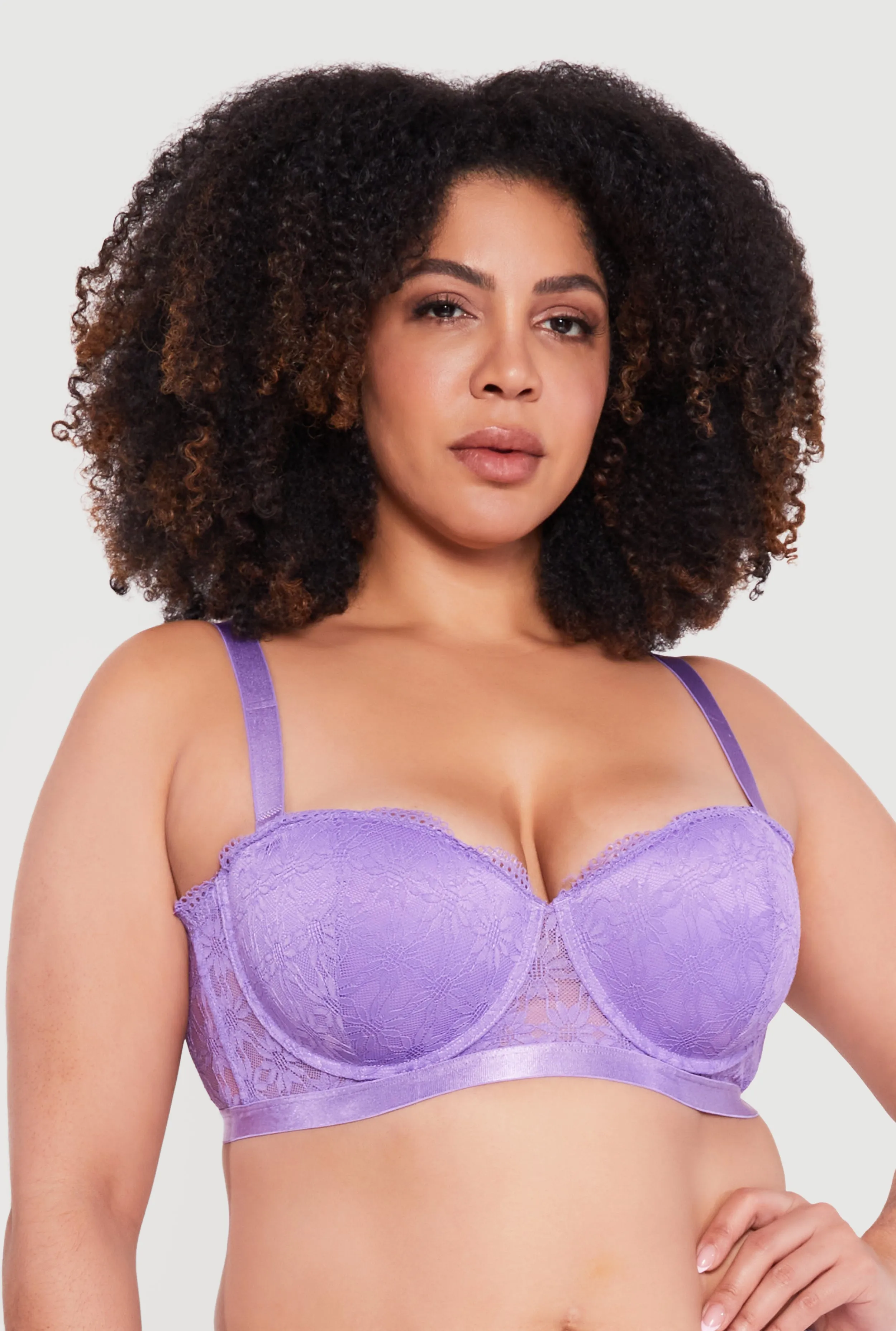 Plus Size Solid Floral Lace Convertible Balconette Bra sold by Rainbow