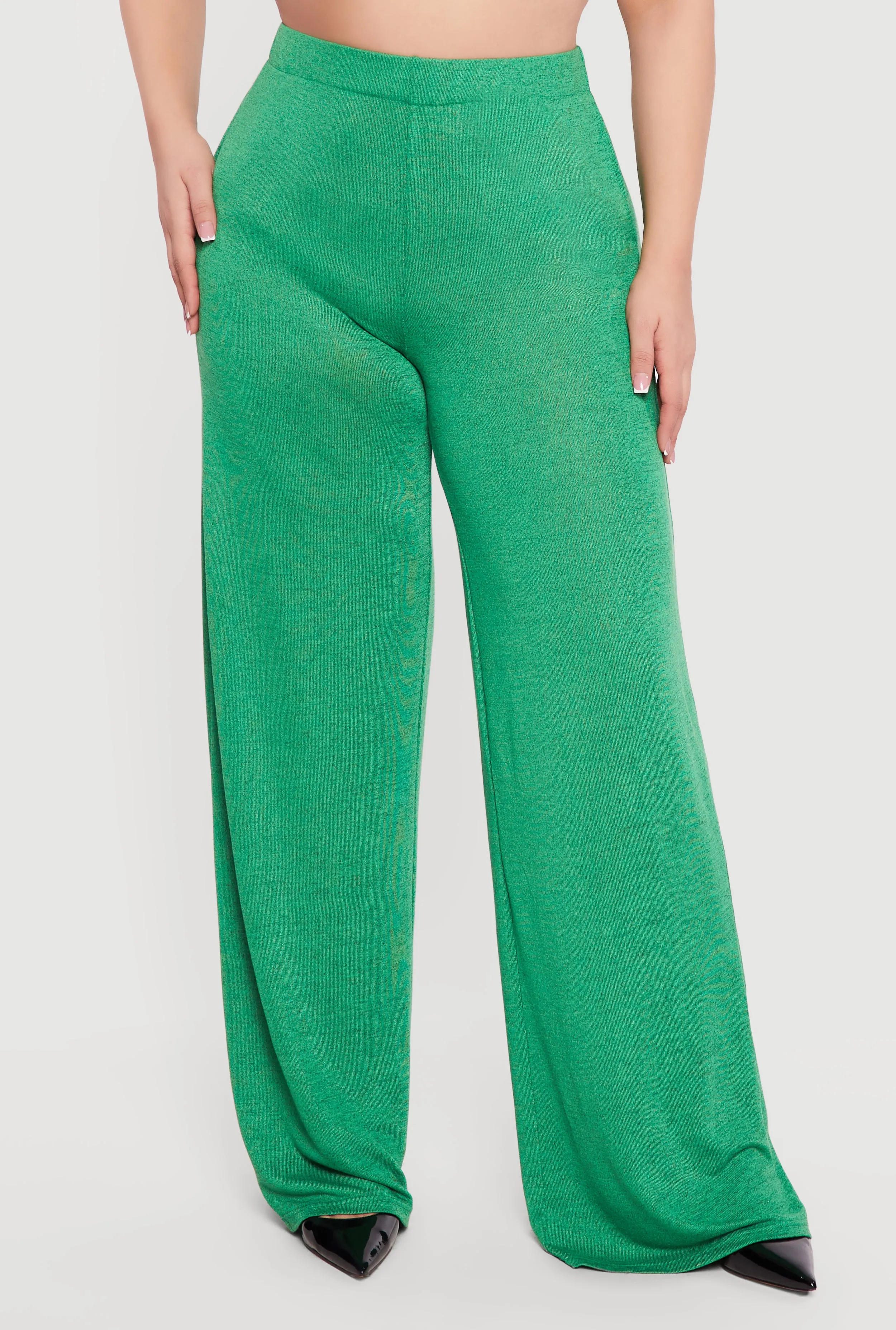 Plus Size High Waisted Wide Leg Brushed Knit Pants sold by Rainbow product image thumbnail 3