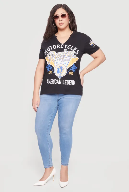 Plus Size Motorcycle Racing Team American Legend Tee made by Rainbow