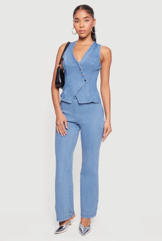 Denim High Waisted Side Zip Bootcut Jeans sold by Rainbow