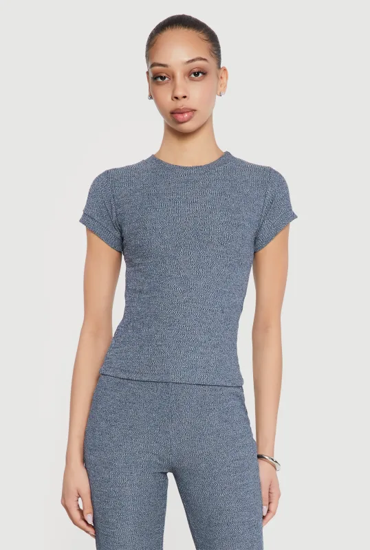 Ribbed Knit Short Sleeve High Neck Tee made by Rainbow