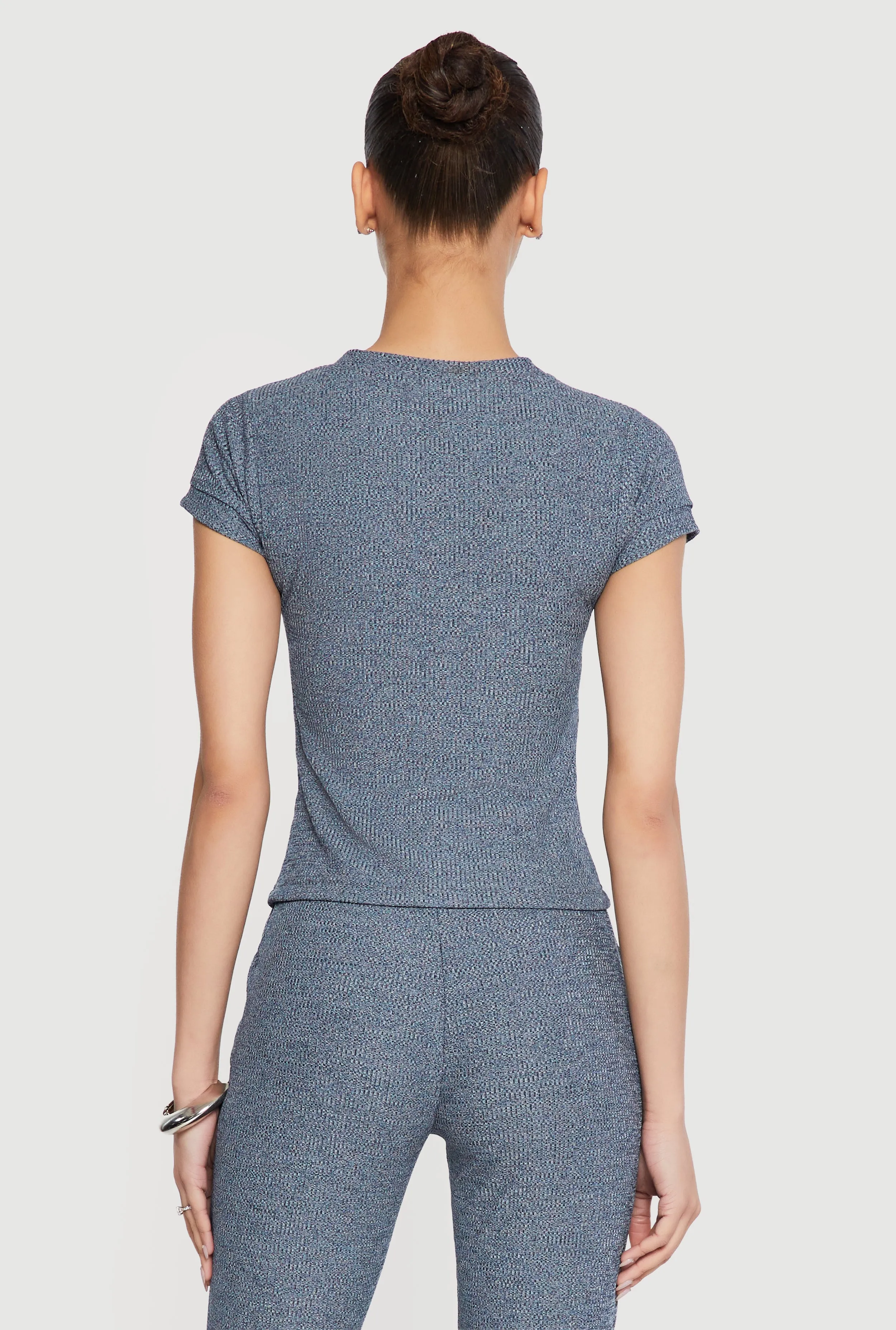 Ribbed Knit Short Sleeve High Neck Tee sold by Rainbow product image thumbnail 5