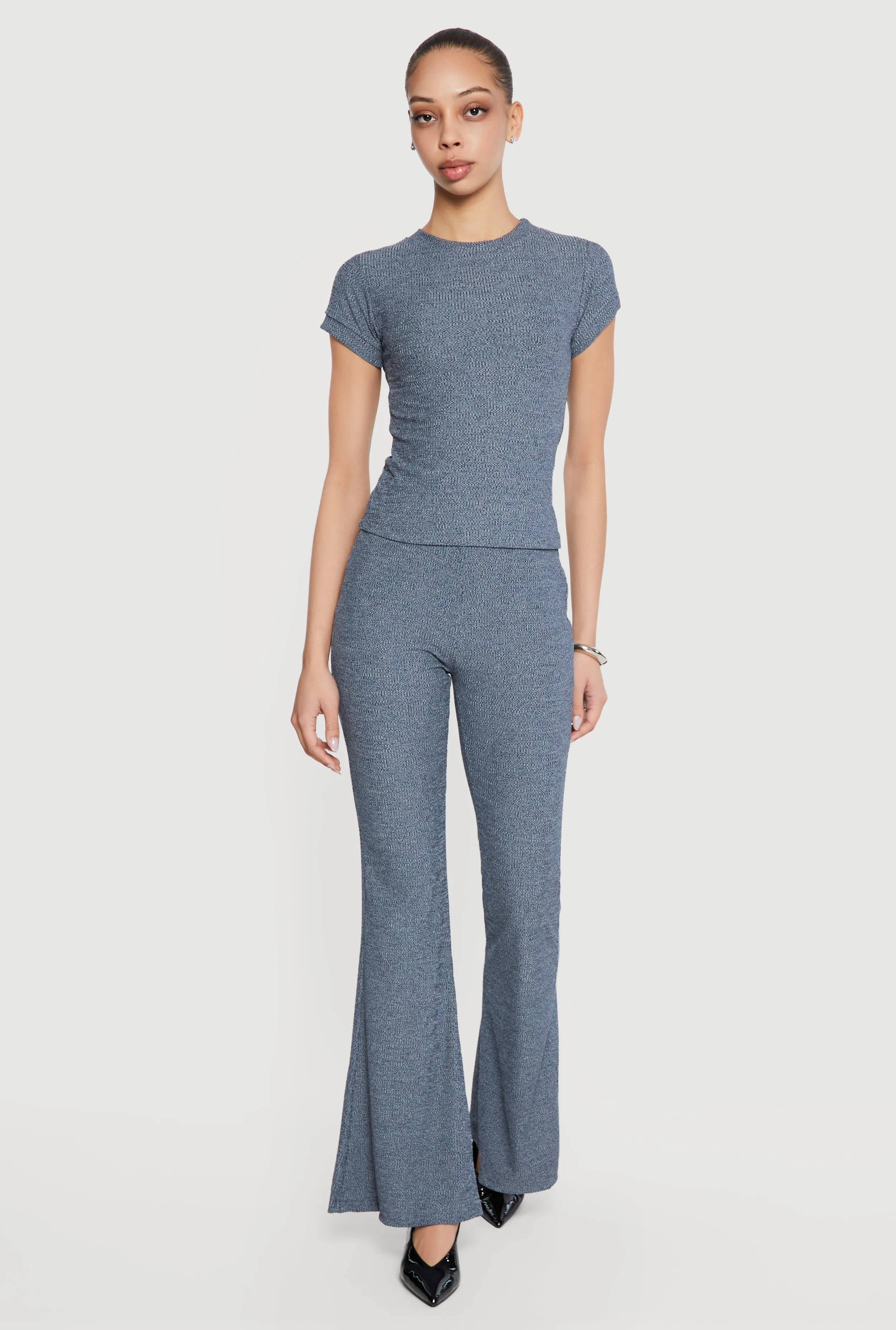 Ribbed Knit Short Sleeve High Neck Tee sold by Rainbow product image thumbnail 2