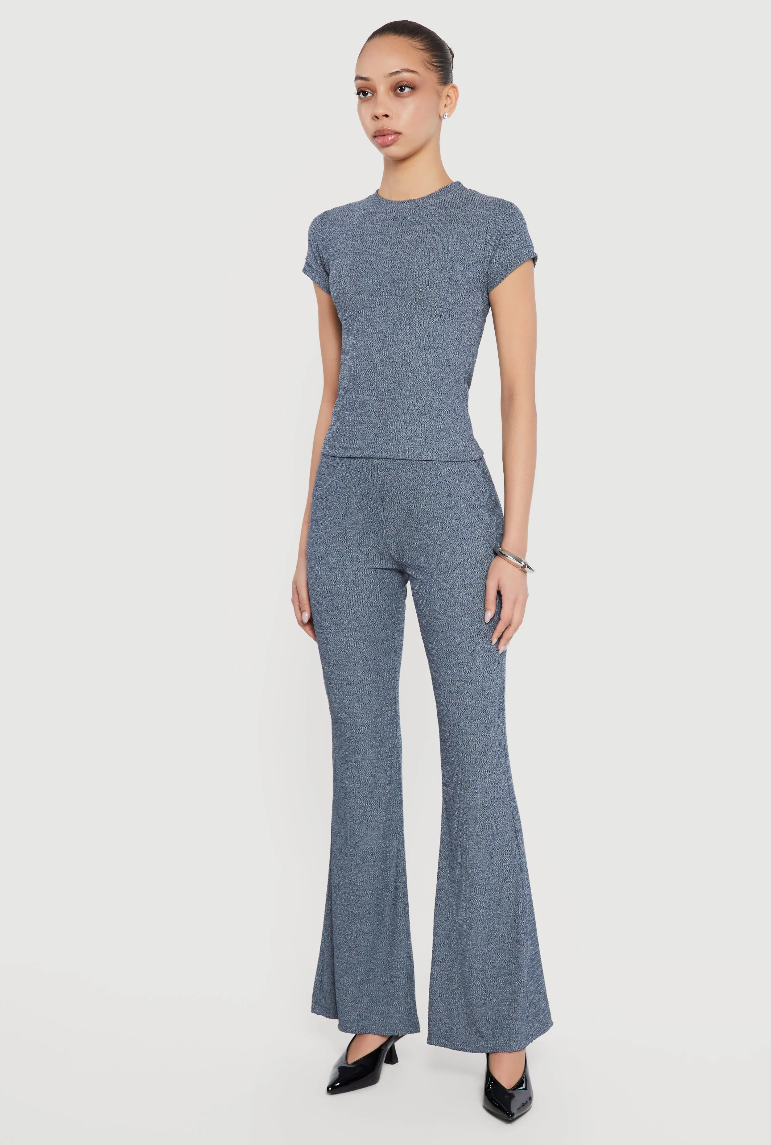 Ribbed Knit Short Sleeve High Neck Tee sold by Rainbow product image thumbnail 3