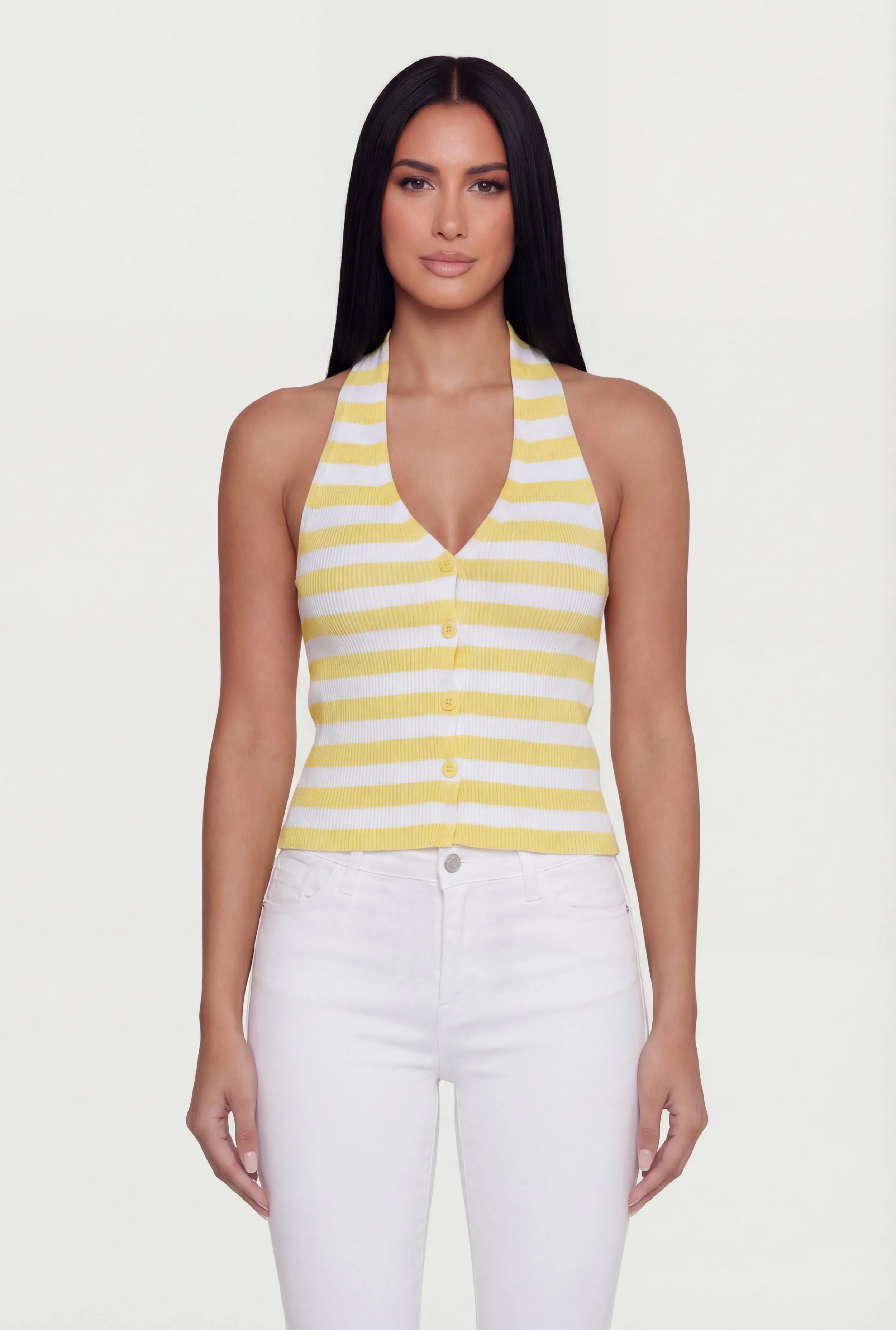 Ribbed Knit Striped Button Front Halter Top sold by Rainbow product image thumbnail 3