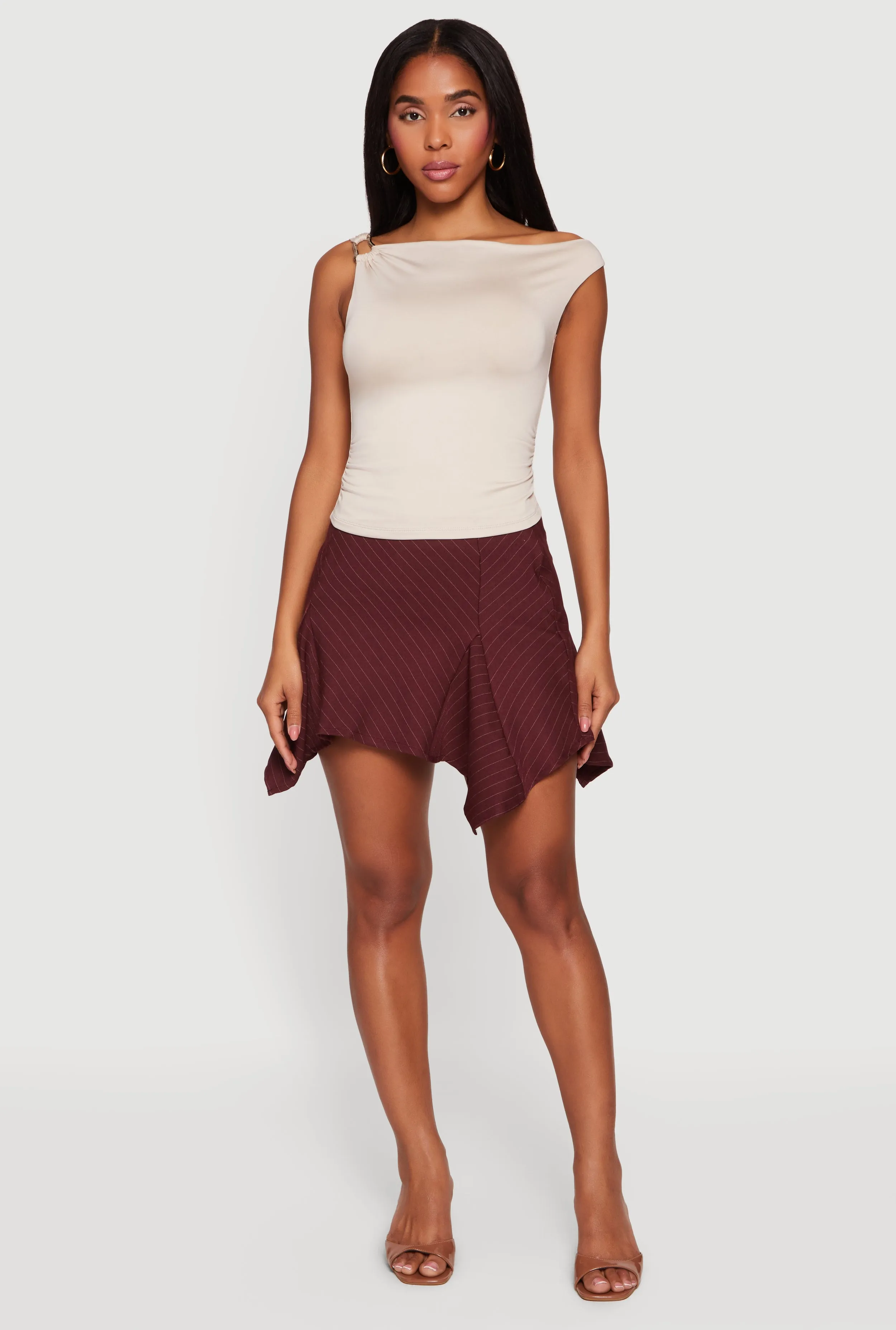 Pinstripe Handkerchief Hem Mini Skirt sold by Rainbow