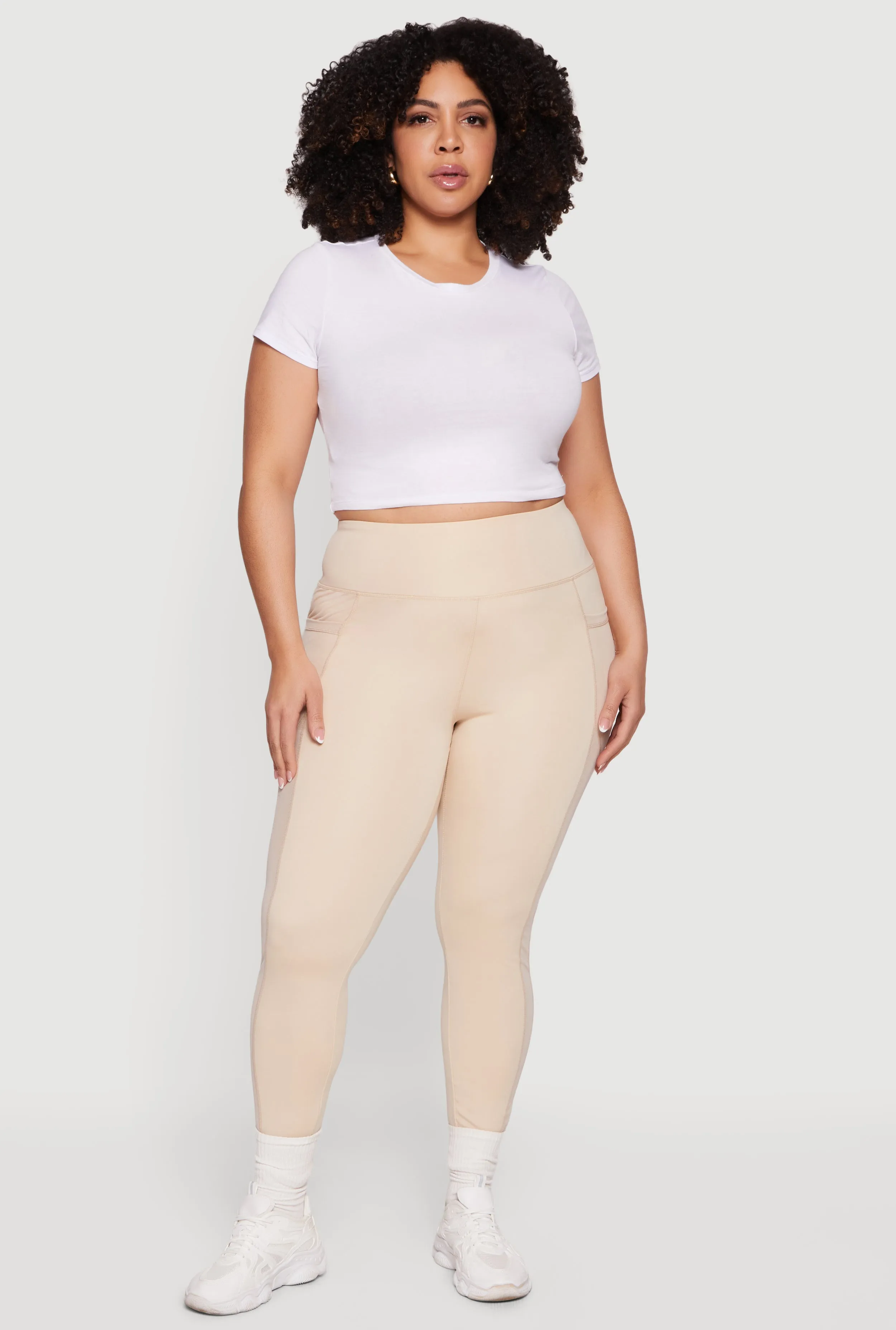 Plus Size Mesh Detail Cell Phone Pocket Leggings sold by Rainbow