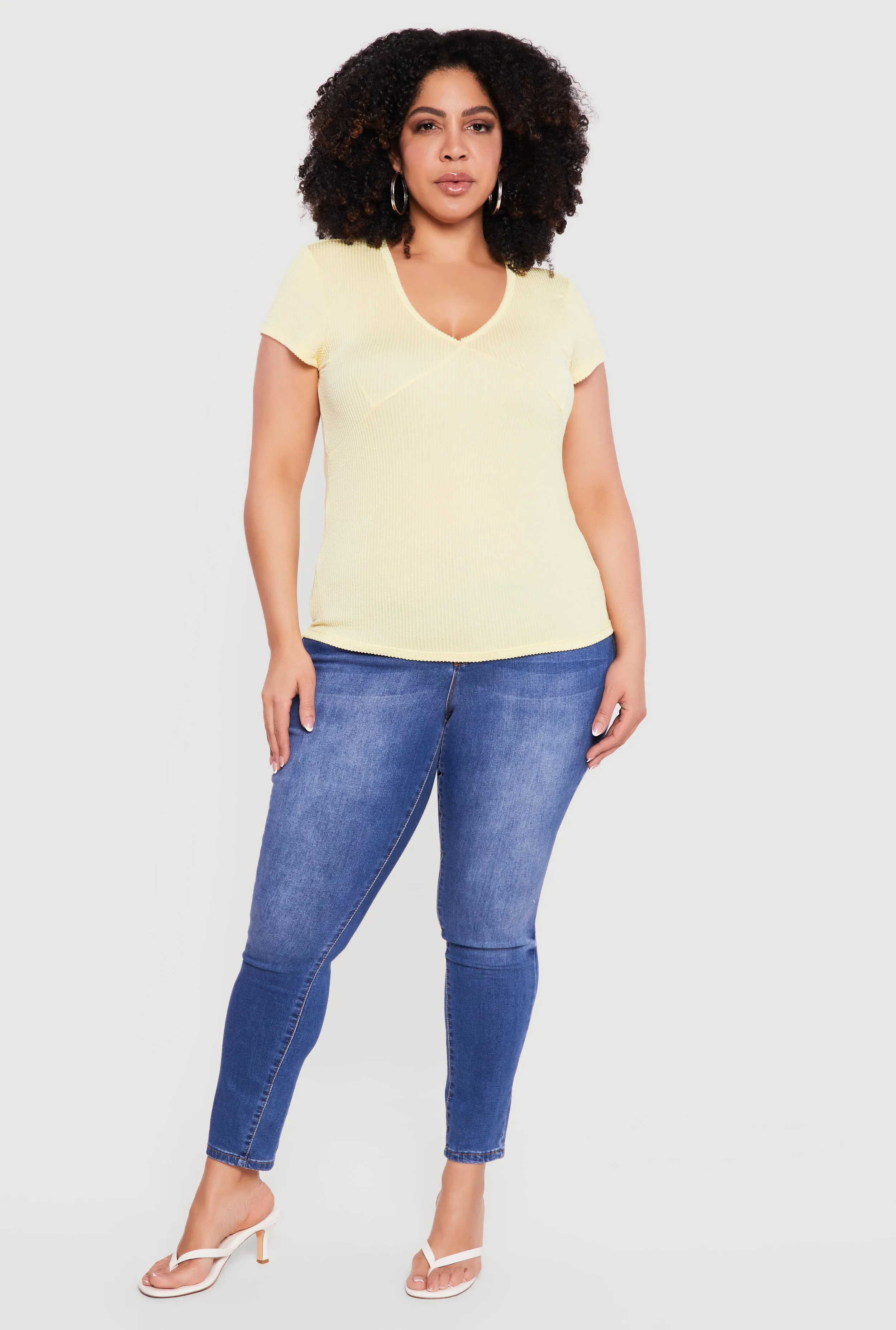 Plus Size Ribbed Knit V Neck Tee sold by Rainbow