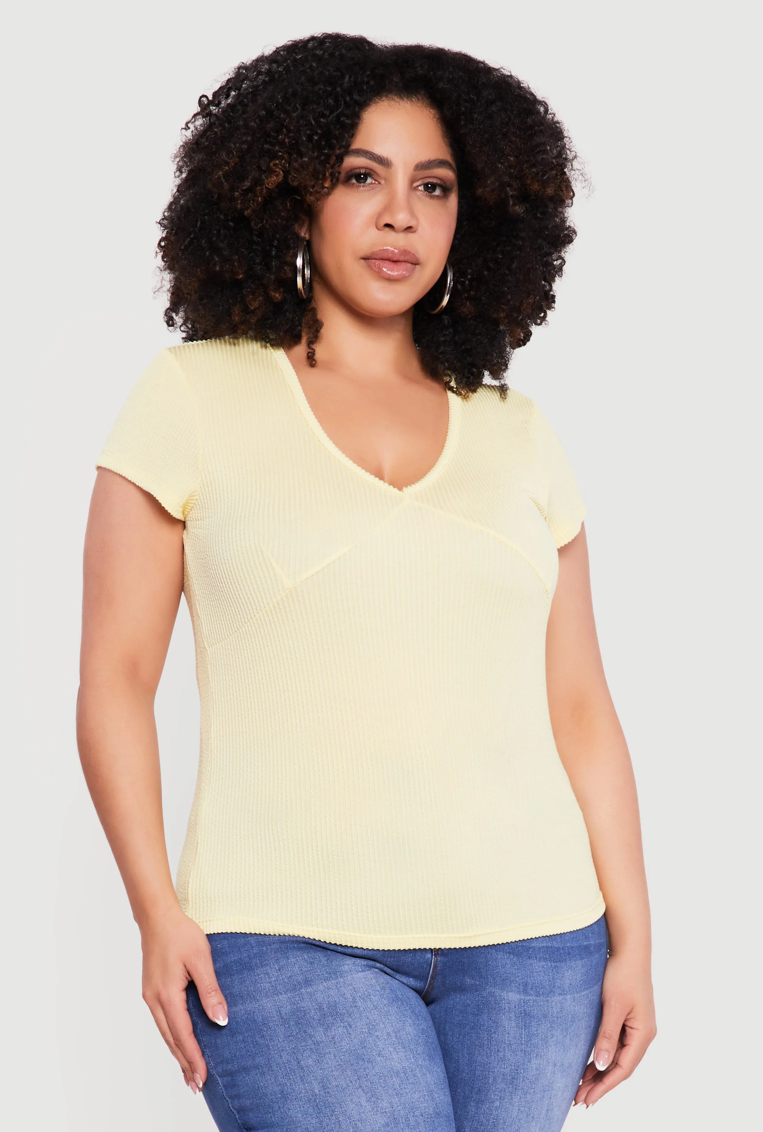 Plus Size Ribbed Knit V Neck Tee sold by Rainbow product image thumbnail 2