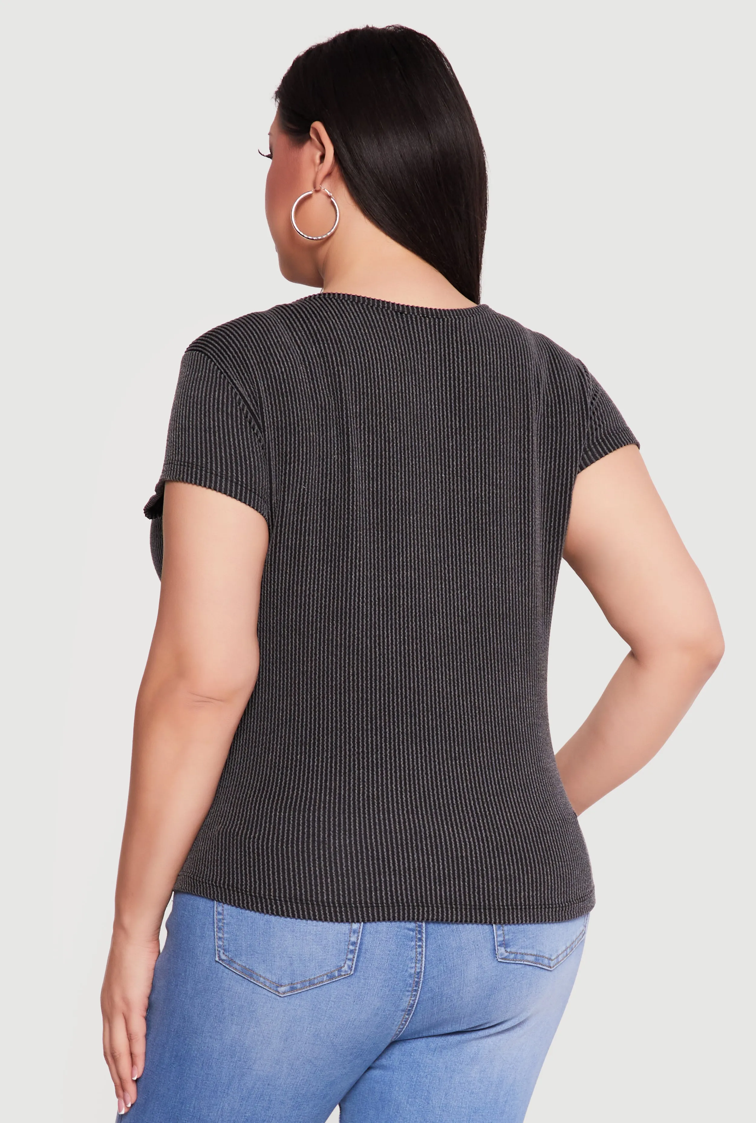 Plus Size Ribbed Knit V Neck Tee sold by Rainbow product image thumbnail 5