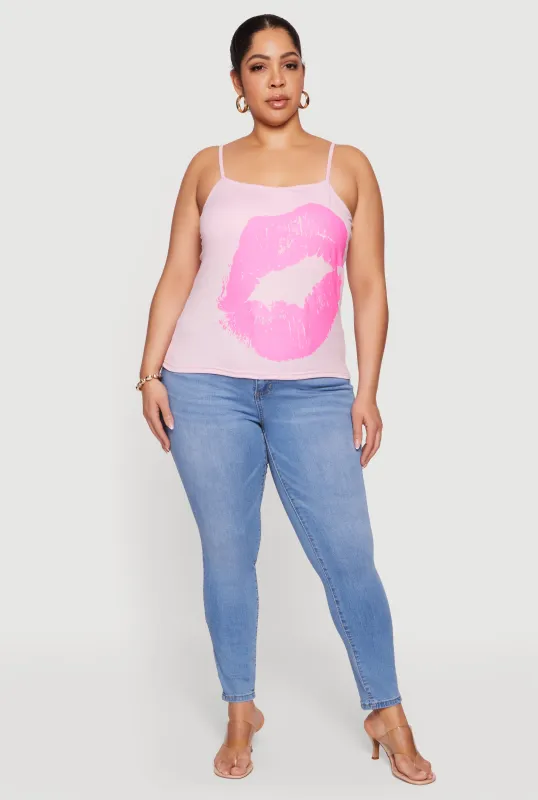 Plus Size Lip Graphic Square Neck Cami sold by Rainbow