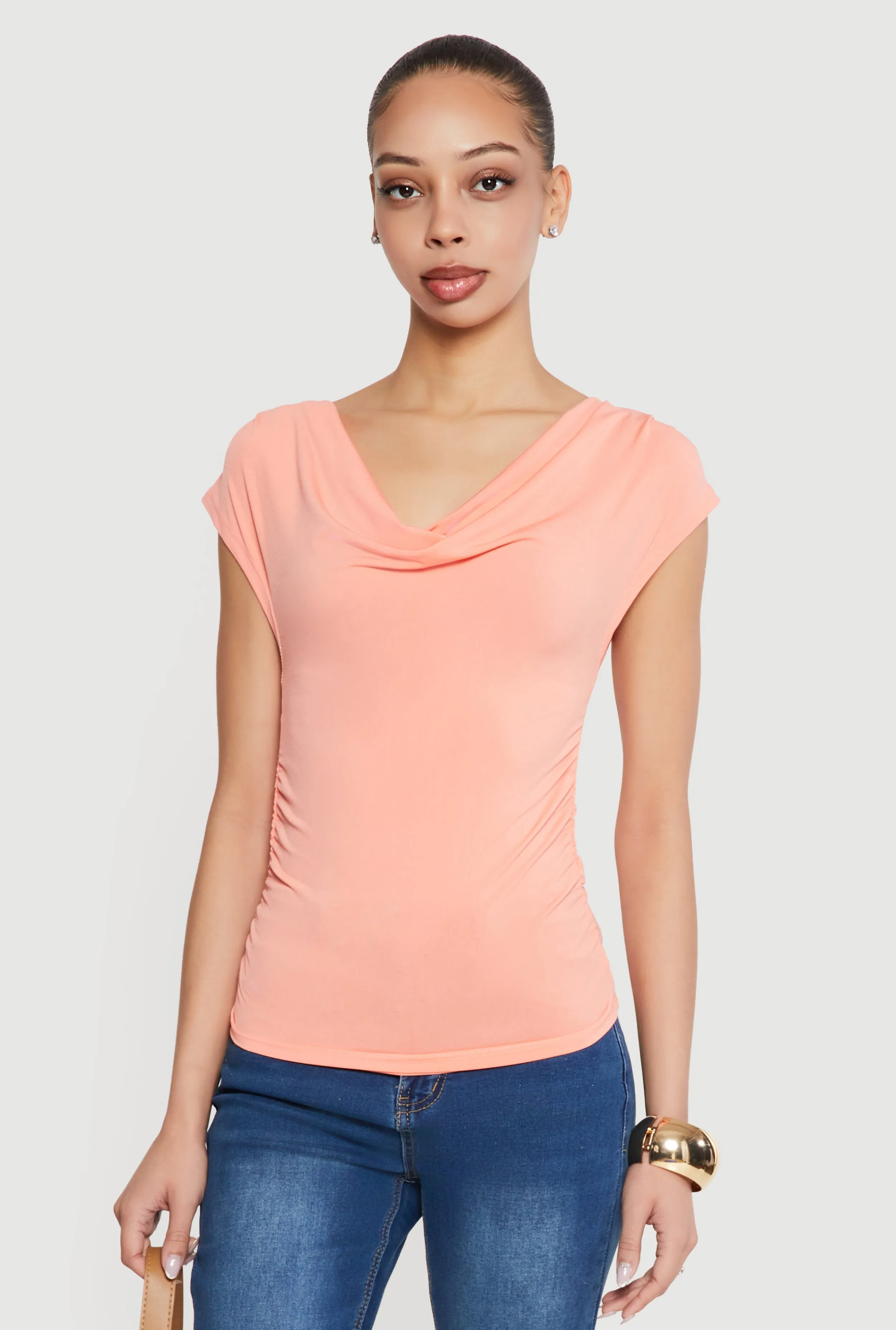 Ruched Side Cap Sleeve Cowl Neck Top sold by Rainbow product image thumbnail 2