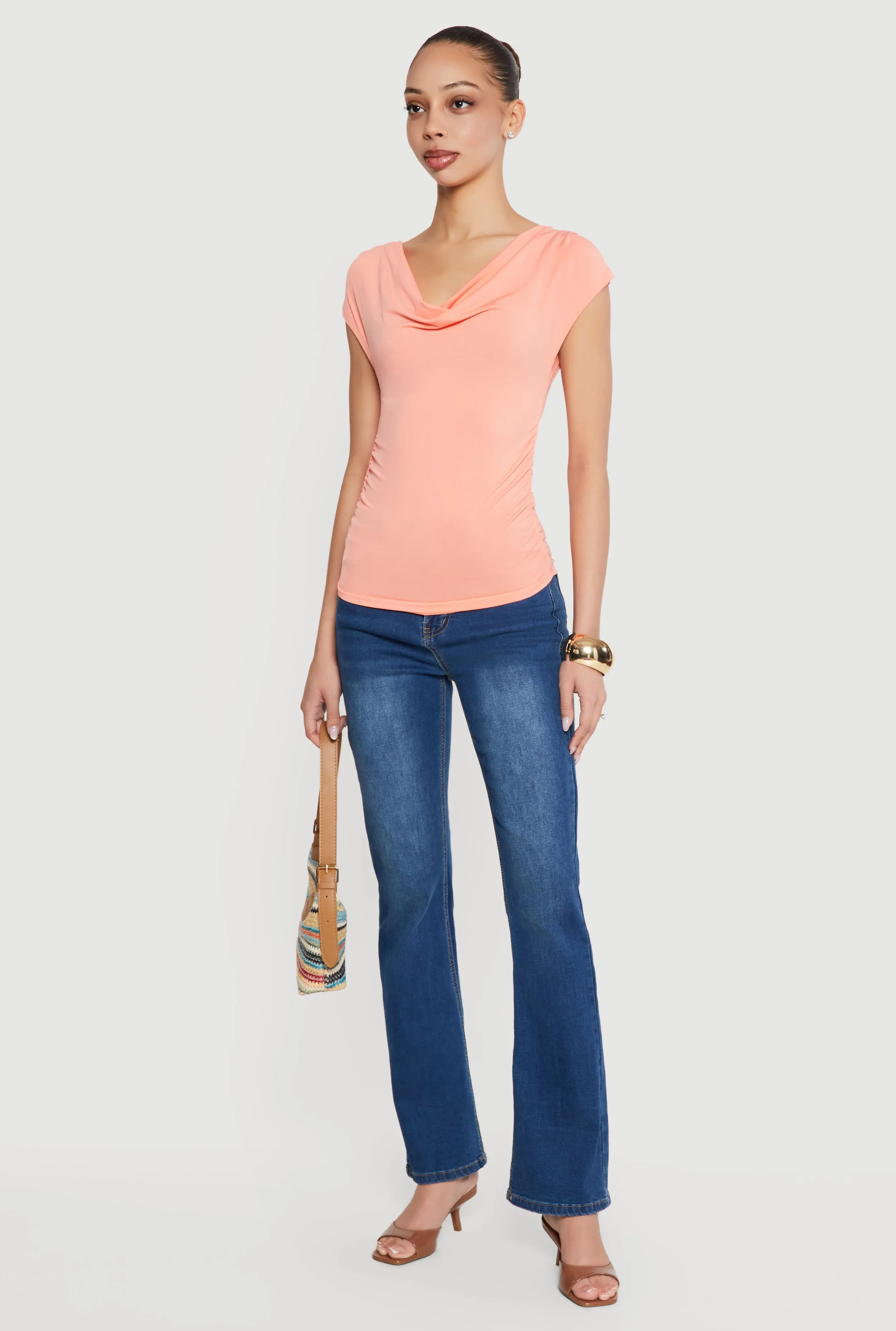 Ruched Side Cap Sleeve Cowl Neck Top sold by Rainbow product image thumbnail 3