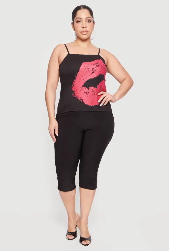 Plus Size Lip Graphic Square Neck Cami sold by Rainbow
