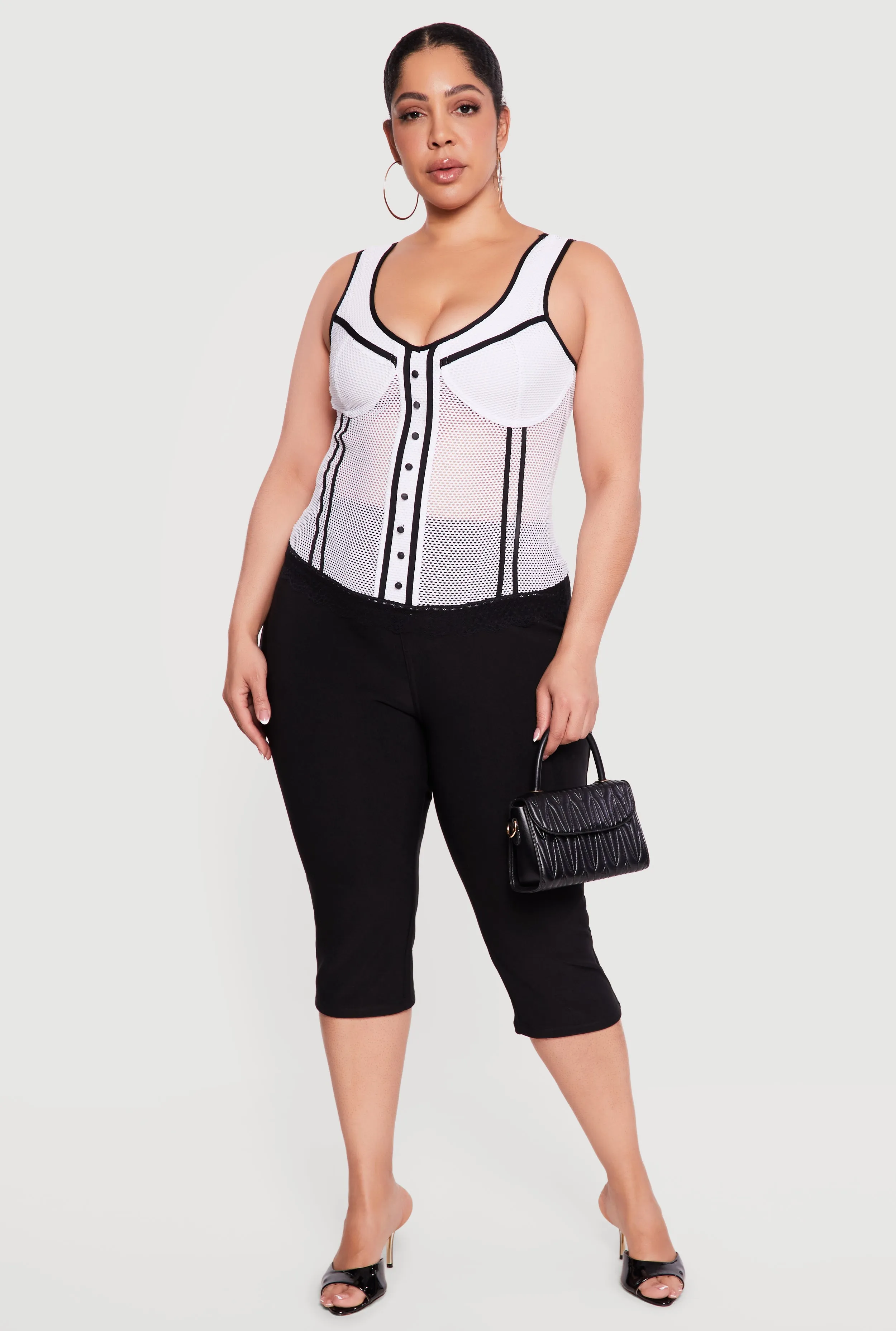 Plus Size Fishnet Contrast Trim Corset Bustier Top sold by Rainbow