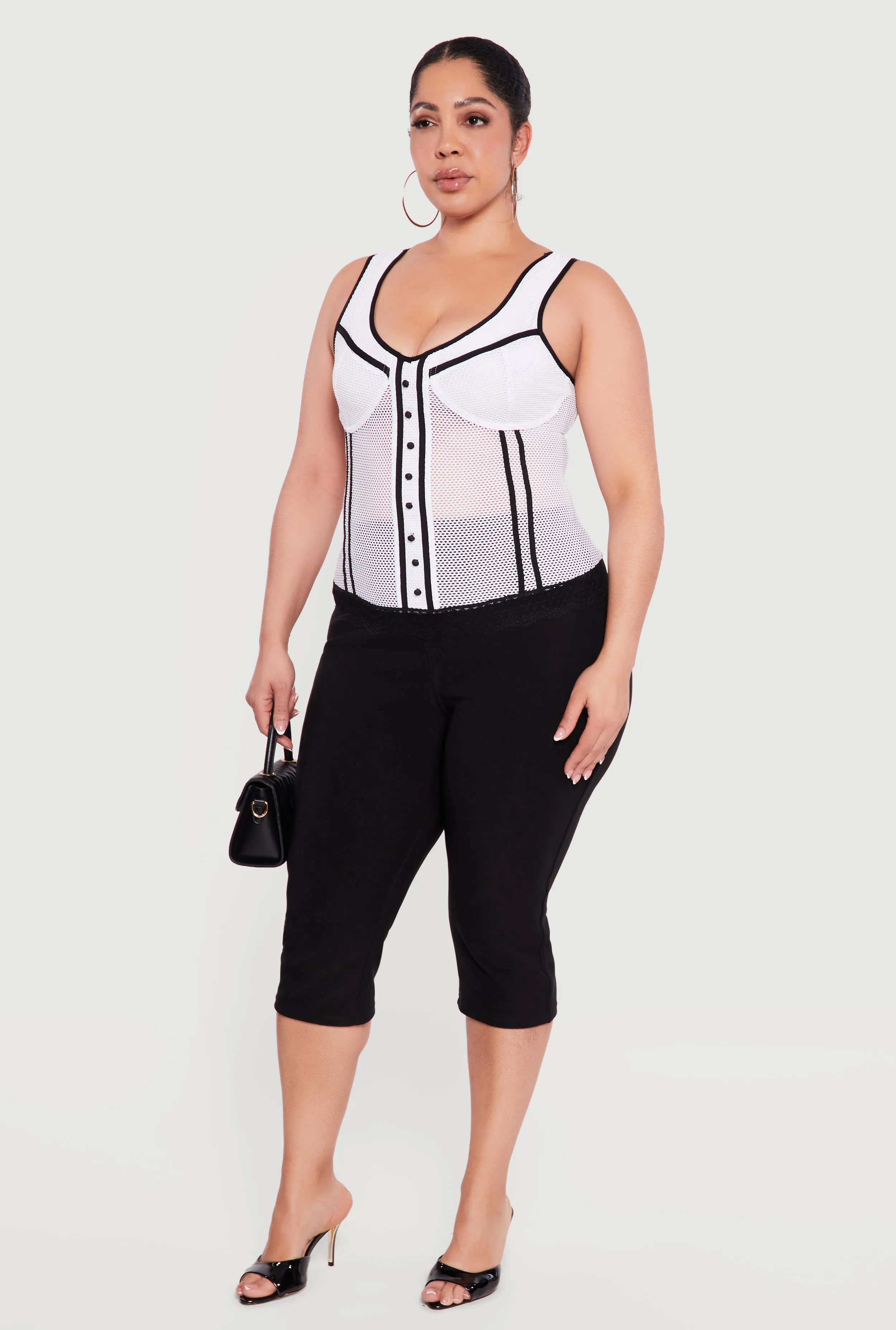 Plus Size Fishnet Contrast Trim Corset Bustier Top sold by Rainbow product image thumbnail 3