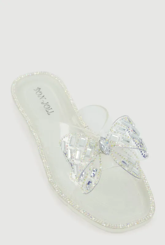 Open Toe Rhinestone Bow Band Slide Sandals sold by Rainbow