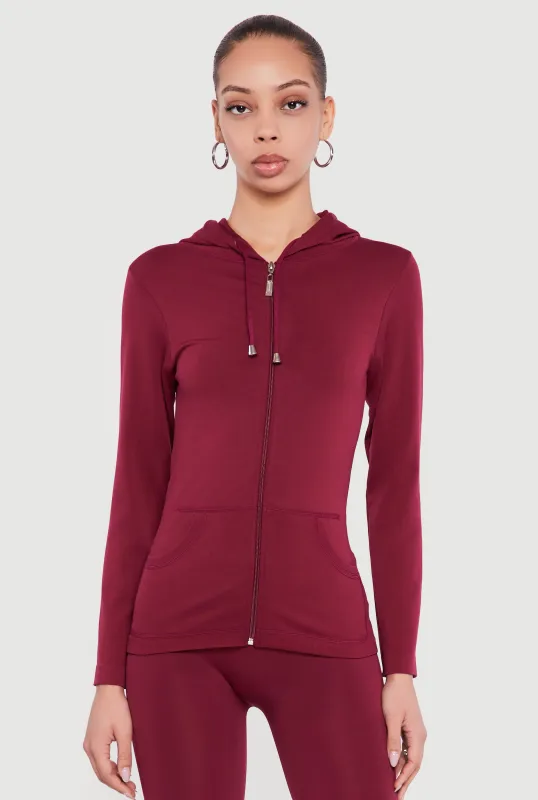 Drawstring Hooded Zip Front Track Jacket made by Rainbow