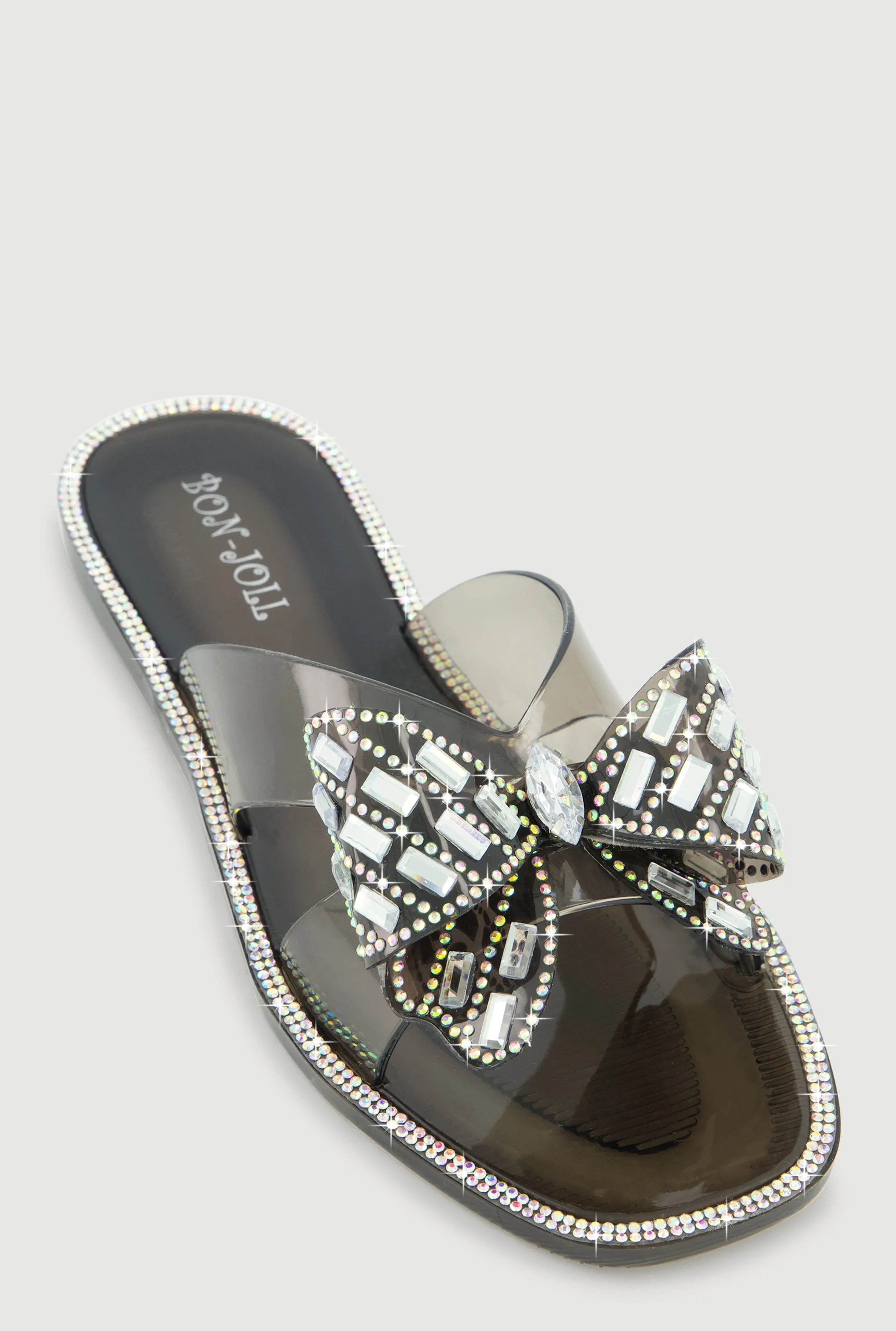 Open Toe Rhinestone Bow Band Slide Sandals sold by Rainbow