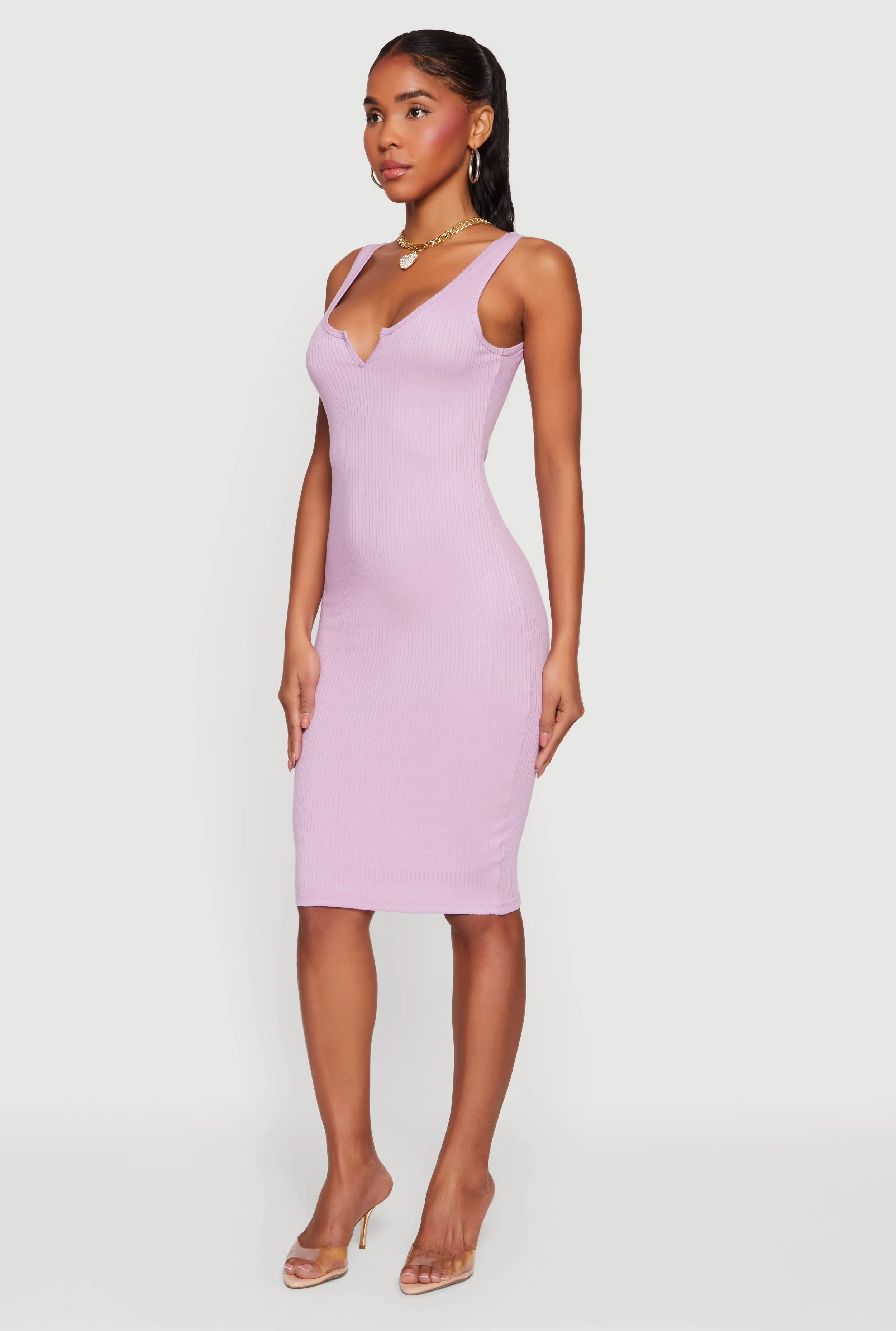 Rib Knit Notch Neck Tank Midi Dress sold by Rainbow product image thumbnail 2