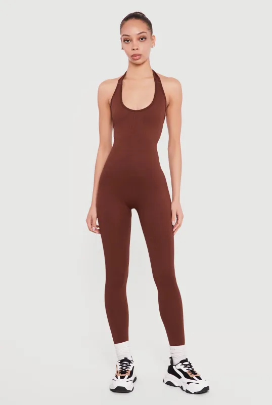 Open Back Halter Neck Jumpsuit sold by Rainbow