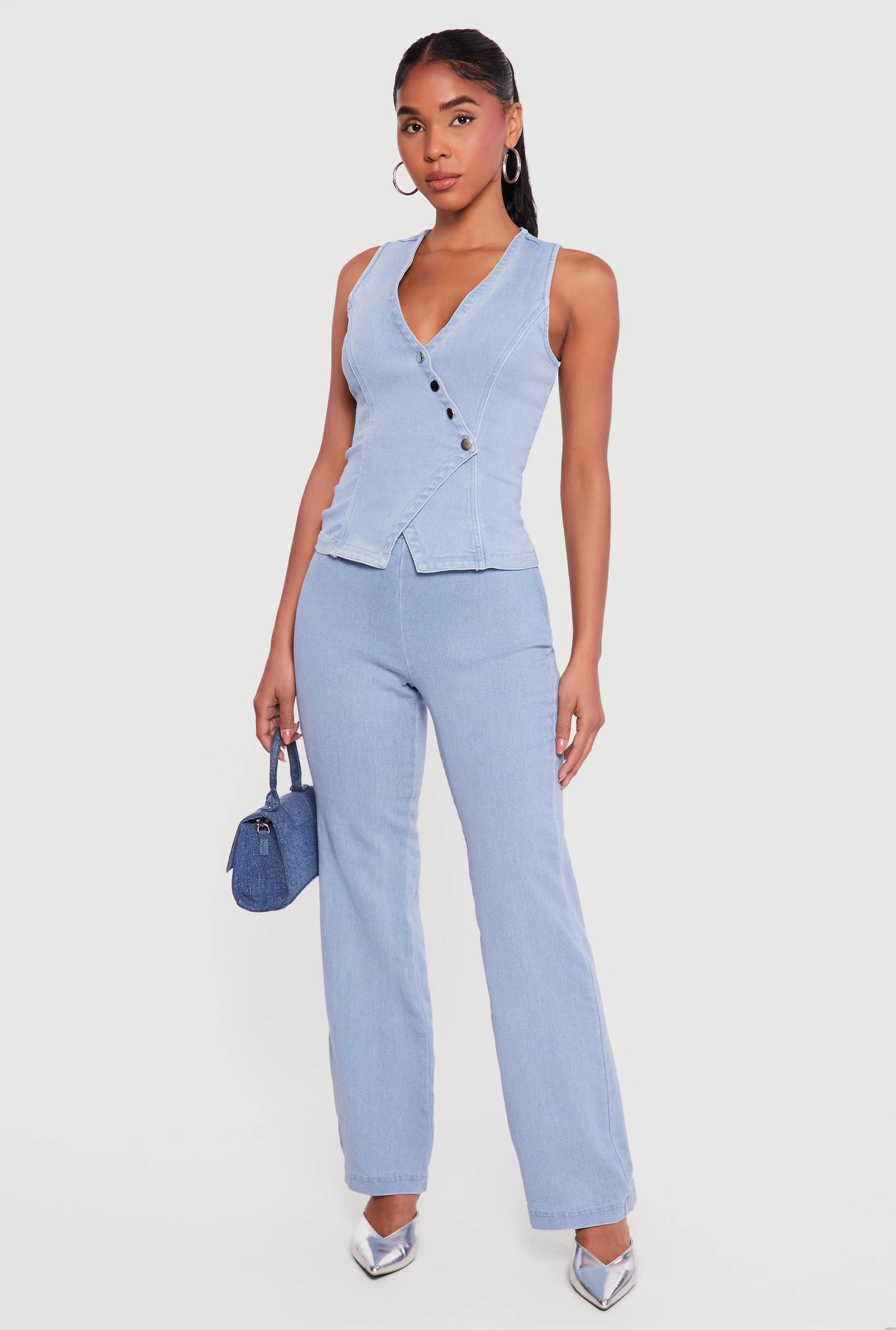 Denim Asymmetrical Button Front Blazer Vest sold by Rainbow product image thumbnail 2