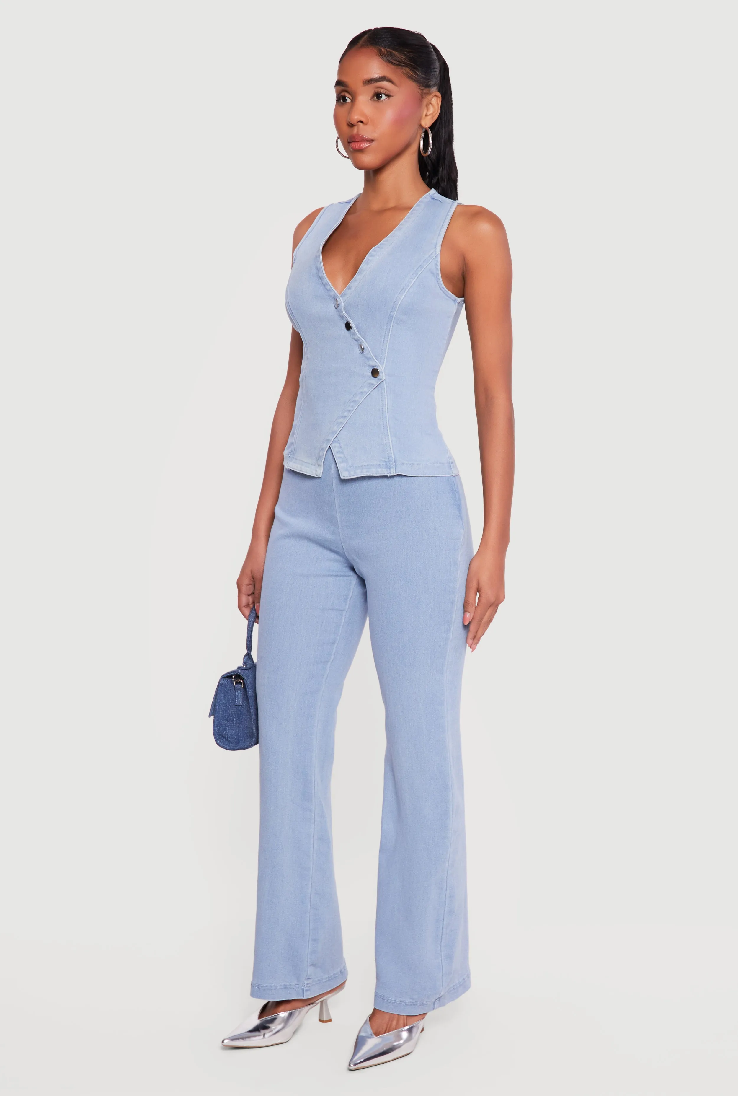 Denim Asymmetrical Button Front Blazer Vest sold by Rainbow product image thumbnail 3