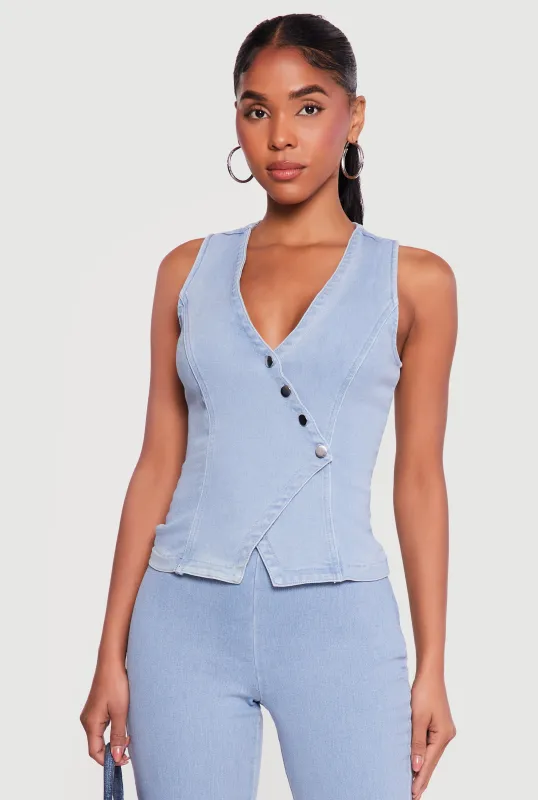 Denim Asymmetrical Button Front Blazer Vest sold by Rainbow