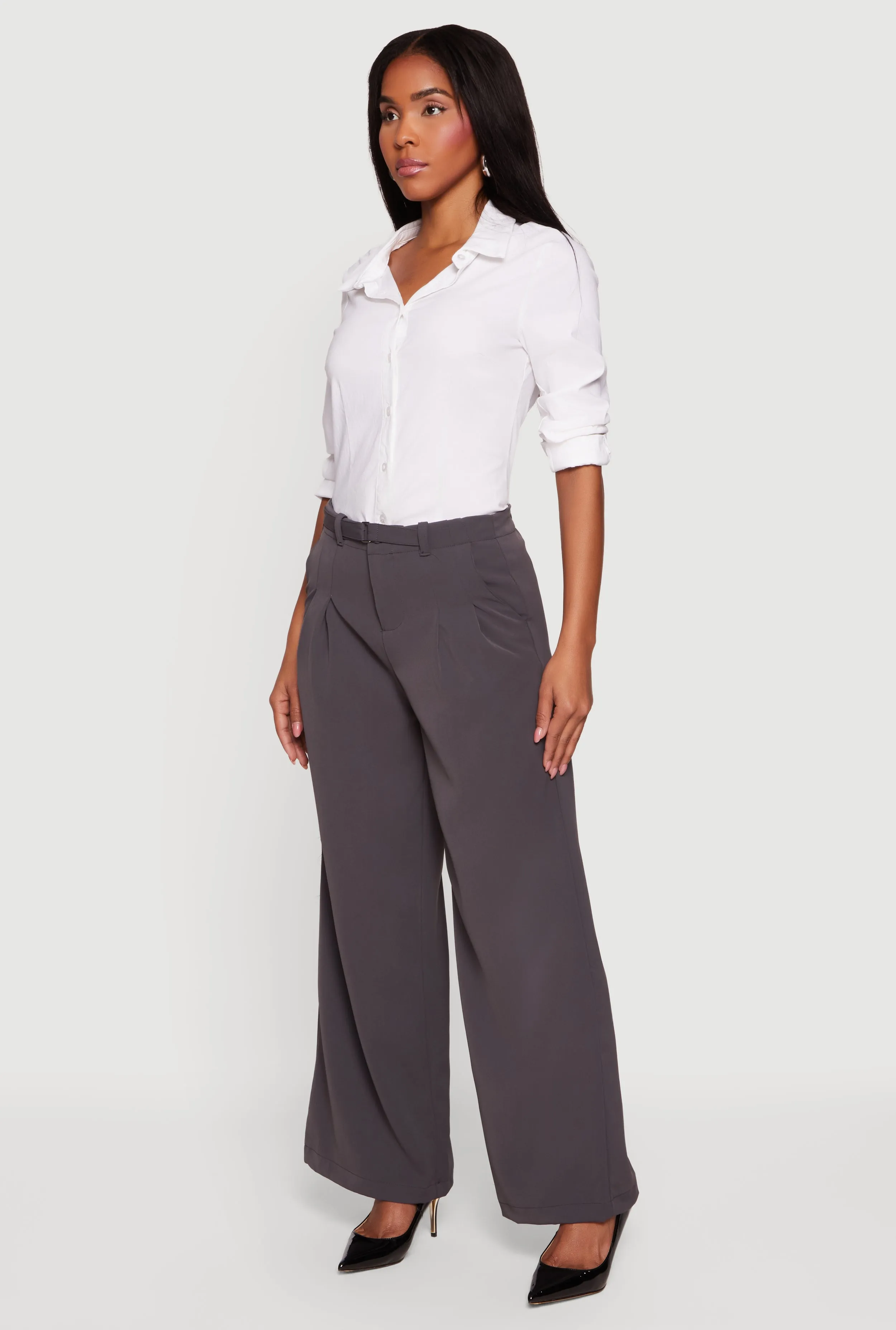 Crepe Knit Belted Front Wide Leg Dress Pants sold by Rainbow product image thumbnail 2