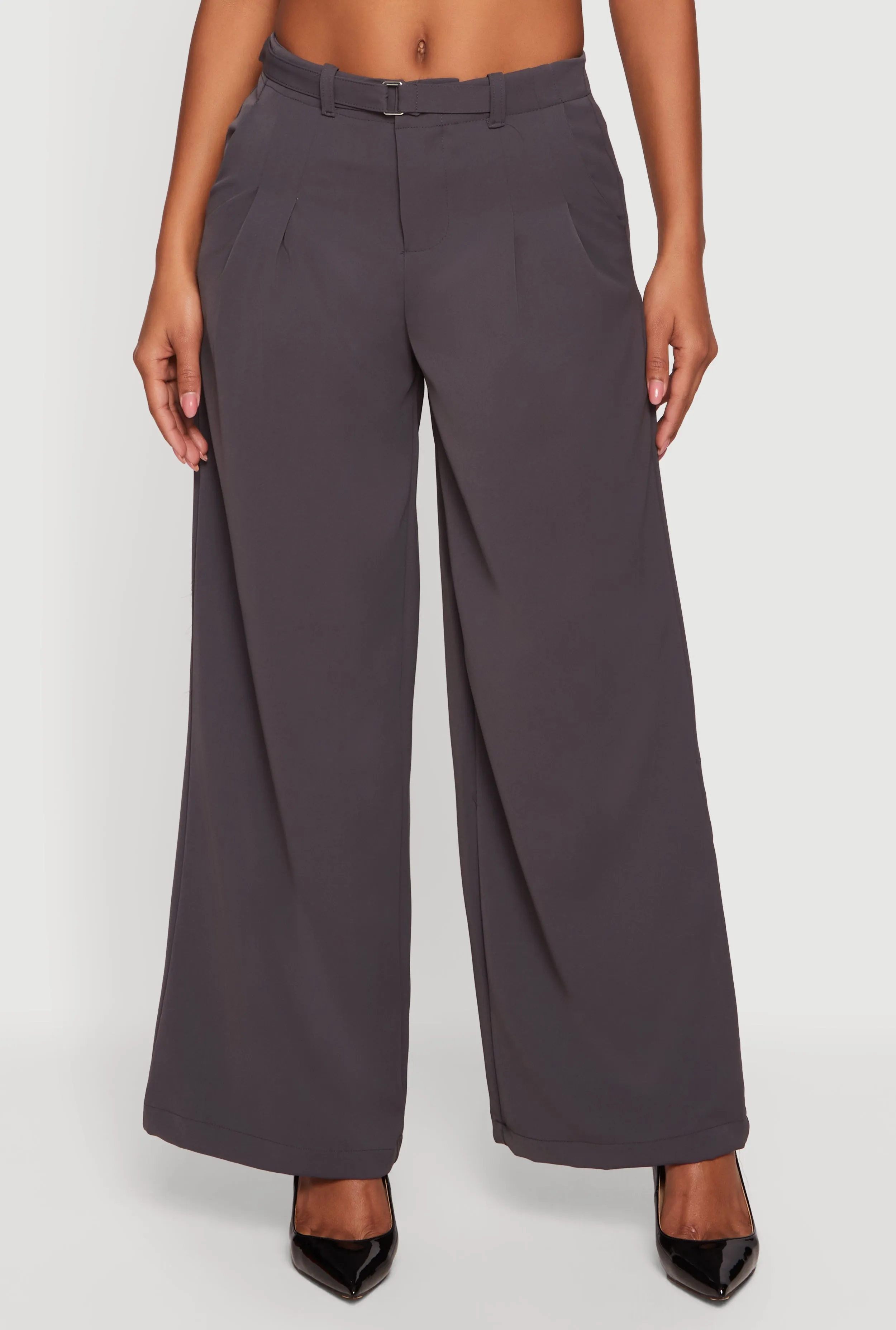 Crepe Knit Belted Front Wide Leg Dress Pants sold by Rainbow product image thumbnail 3