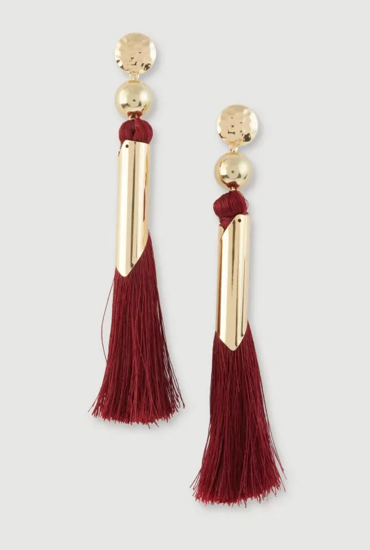 Metallic Detail Tassel Earrings sold by Rainbow