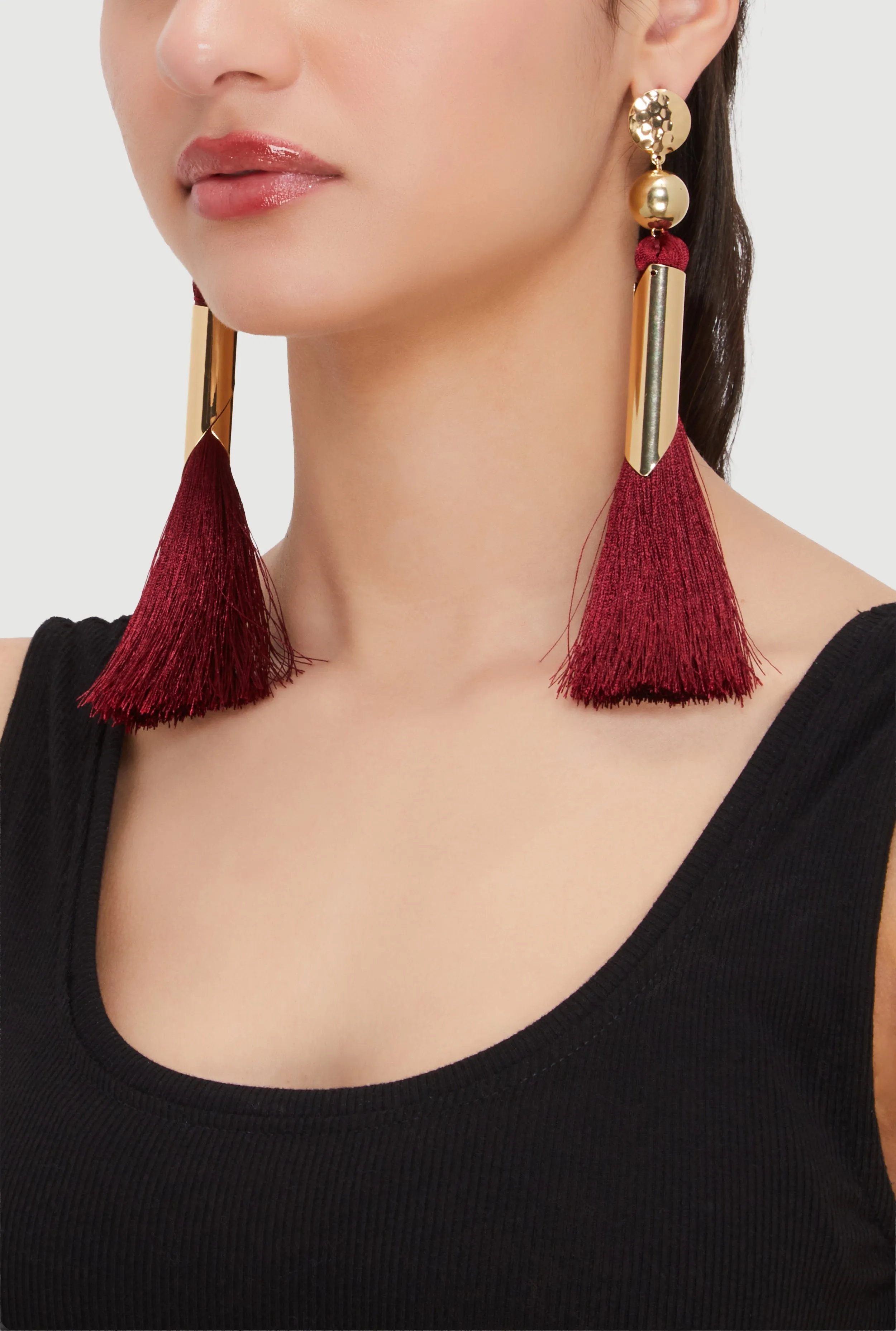 Metallic Detail Tassel Earrings sold by Rainbow product image thumbnail 2