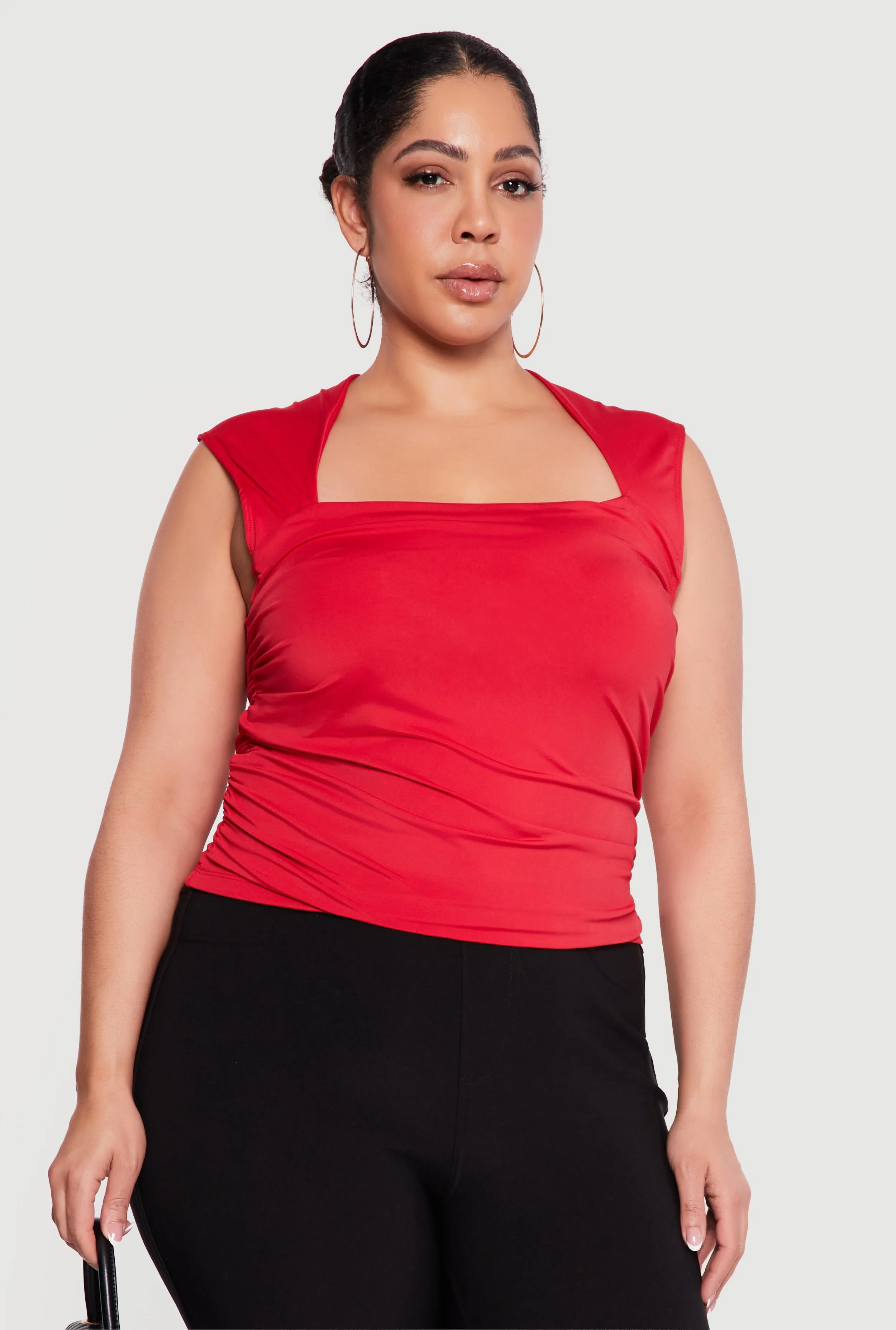 Plus Size Sleeveless Square Neck Ruched Top sold by Rainbow product image thumbnail 2