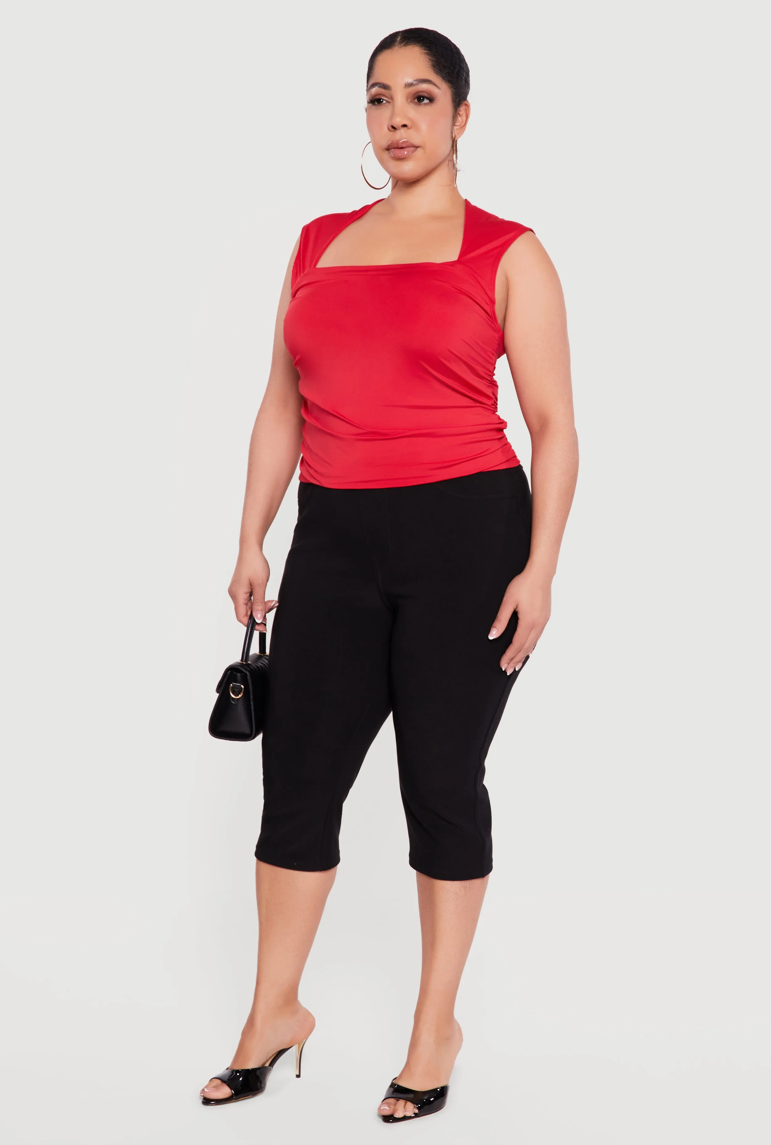 Plus Size Sleeveless Square Neck Ruched Top sold by Rainbow product image thumbnail 3