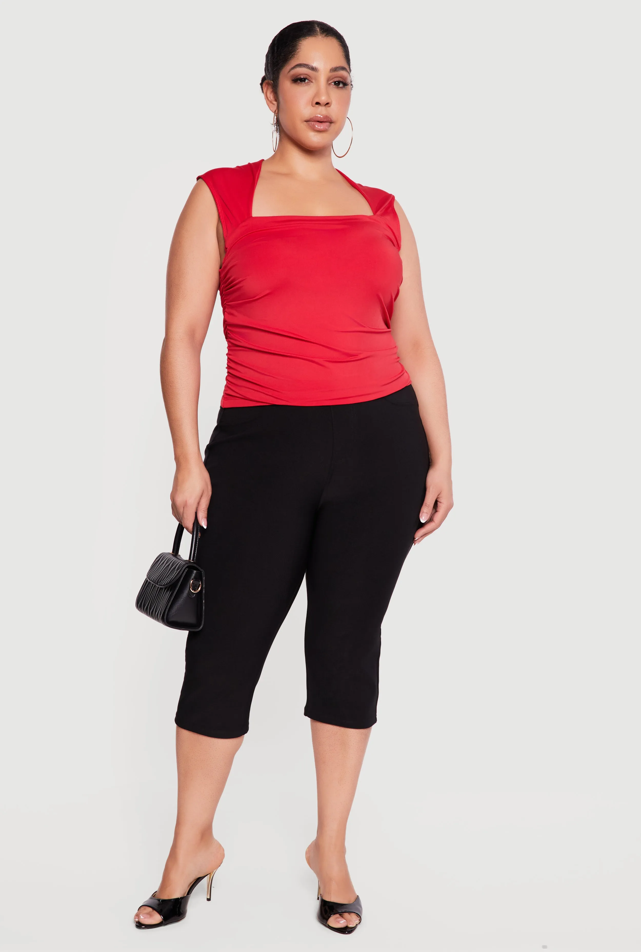 Plus Size Sleeveless Square Neck Ruched Top sold by Rainbow