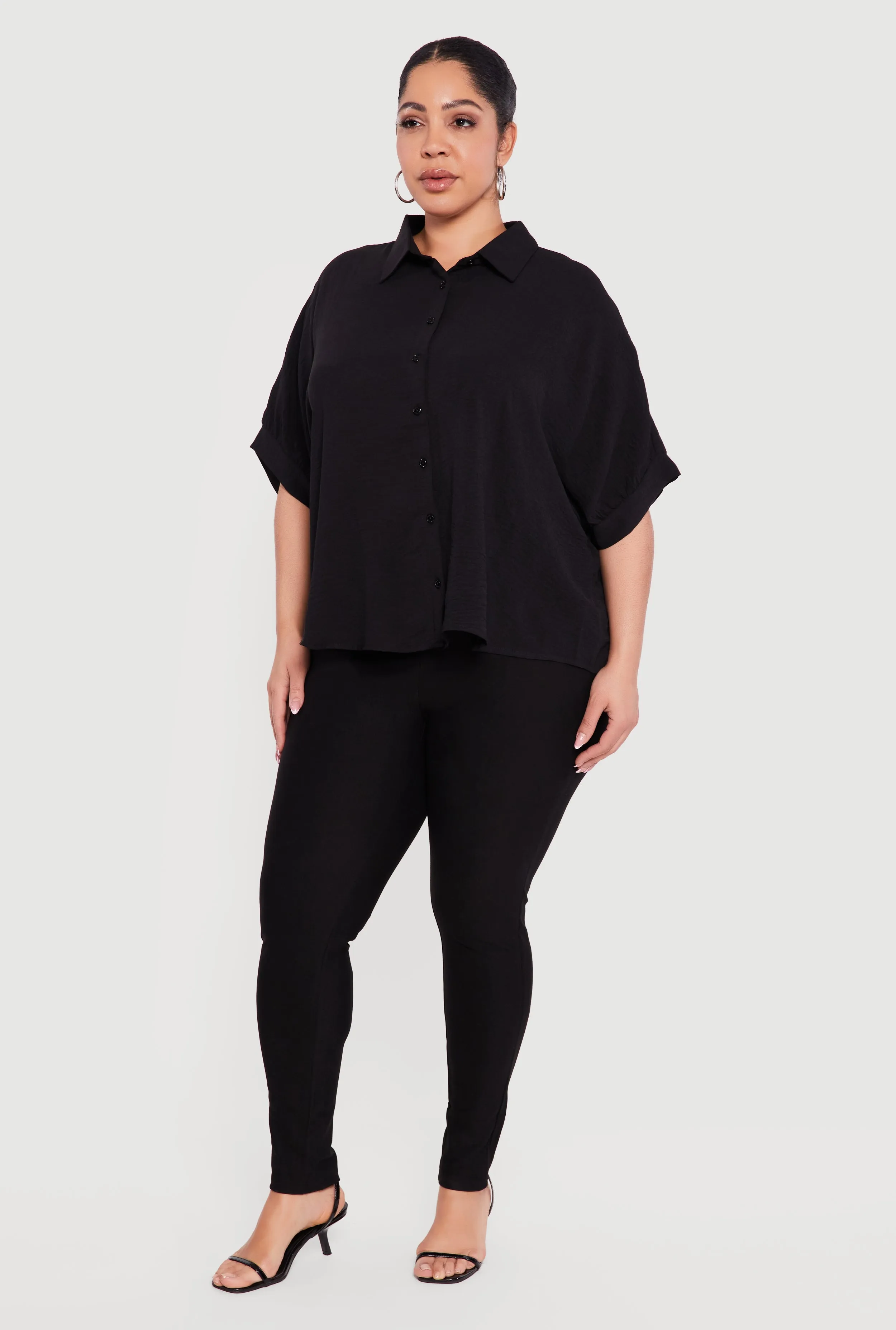 Plus Size Crepe Knit Button Front Shirt sold by Rainbow product image thumbnail 3