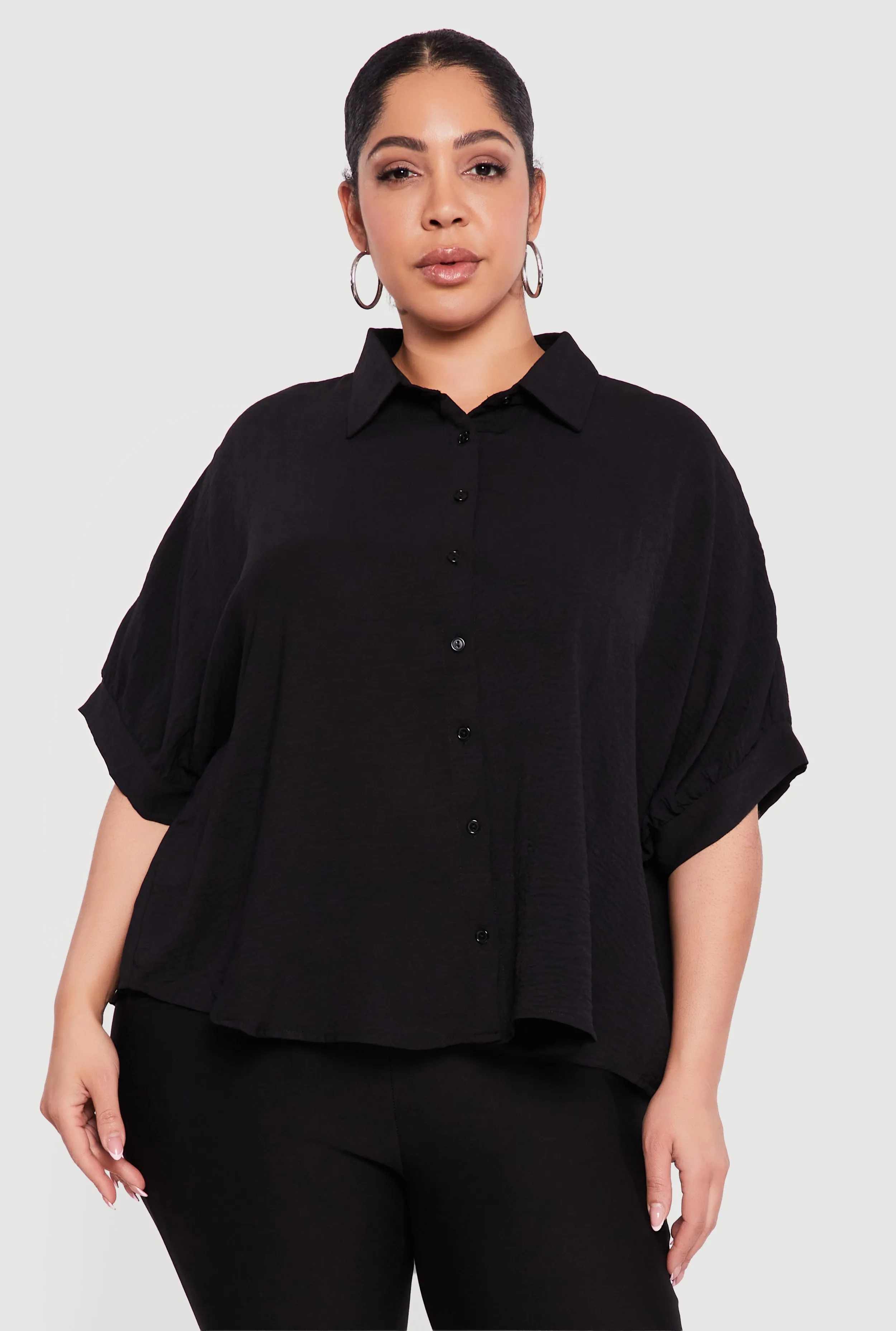 Plus Size Crepe Knit Button Front Shirt sold by Rainbow product image thumbnail 2