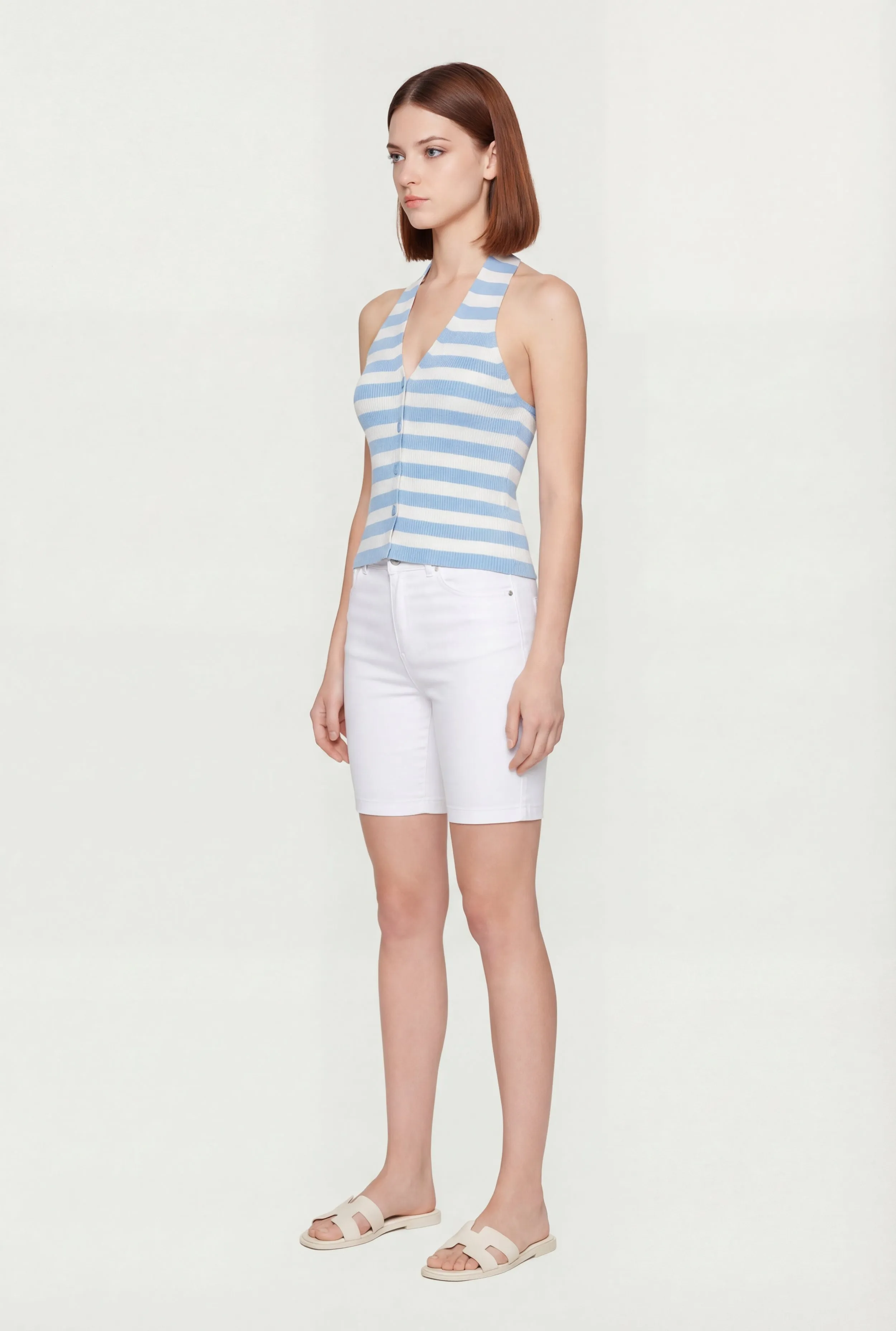 Ribbed Knit Striped Button Front Halter Top sold by Rainbow product image thumbnail 2
