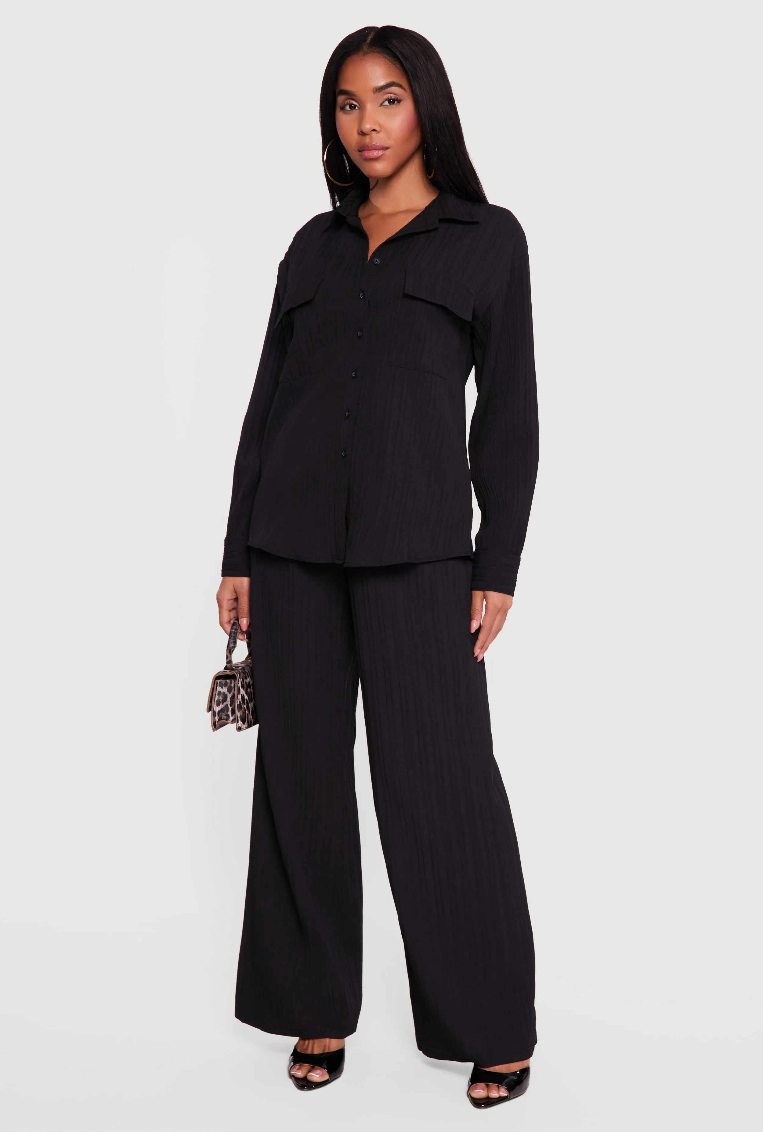 Ribbed Knit Drawstring Waist Wide Leg Pants sold by Rainbow