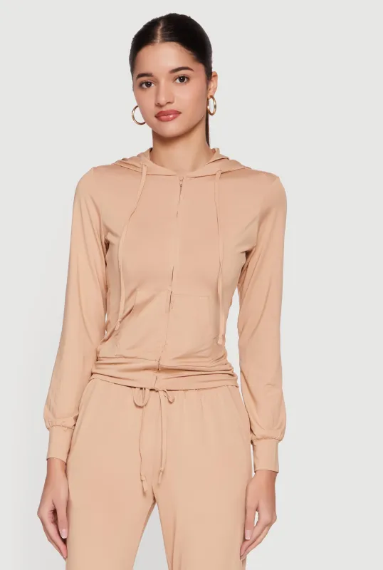 Zip Front Drawstring Hooded Track Jacket made by Daisy