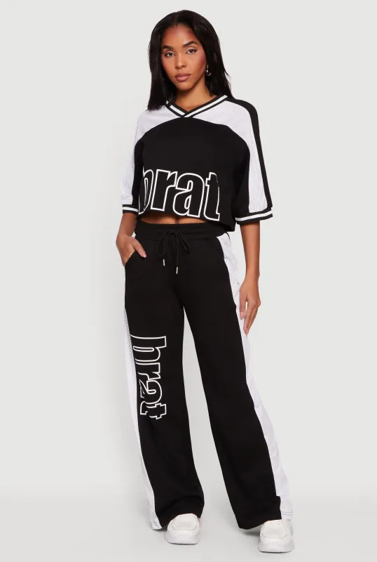 Brat Graphic Drawstring Waist Wide Leg Pants sold by Rainbow