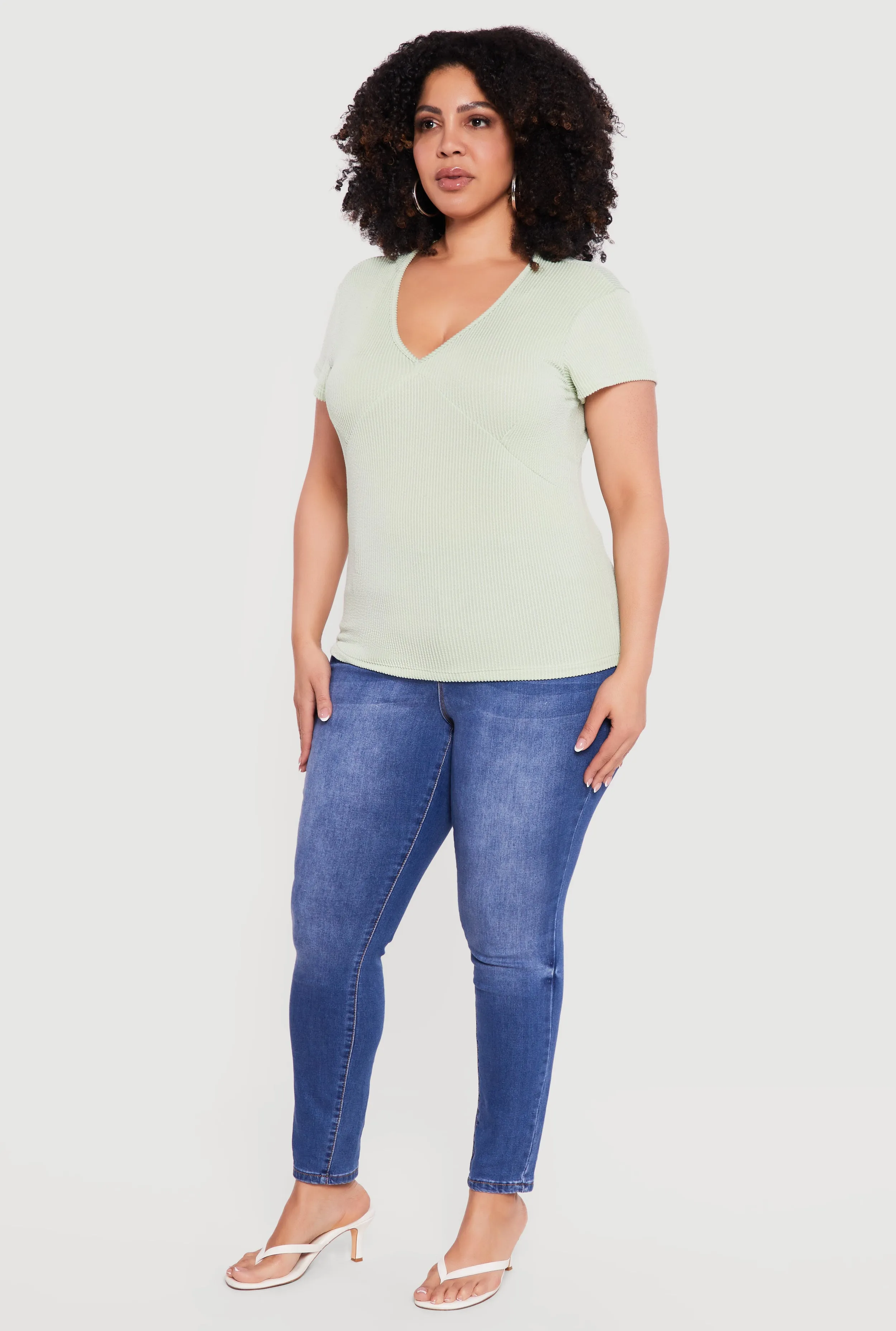 Plus Size Ribbed Knit V Neck Tee sold by Rainbow product image thumbnail 3