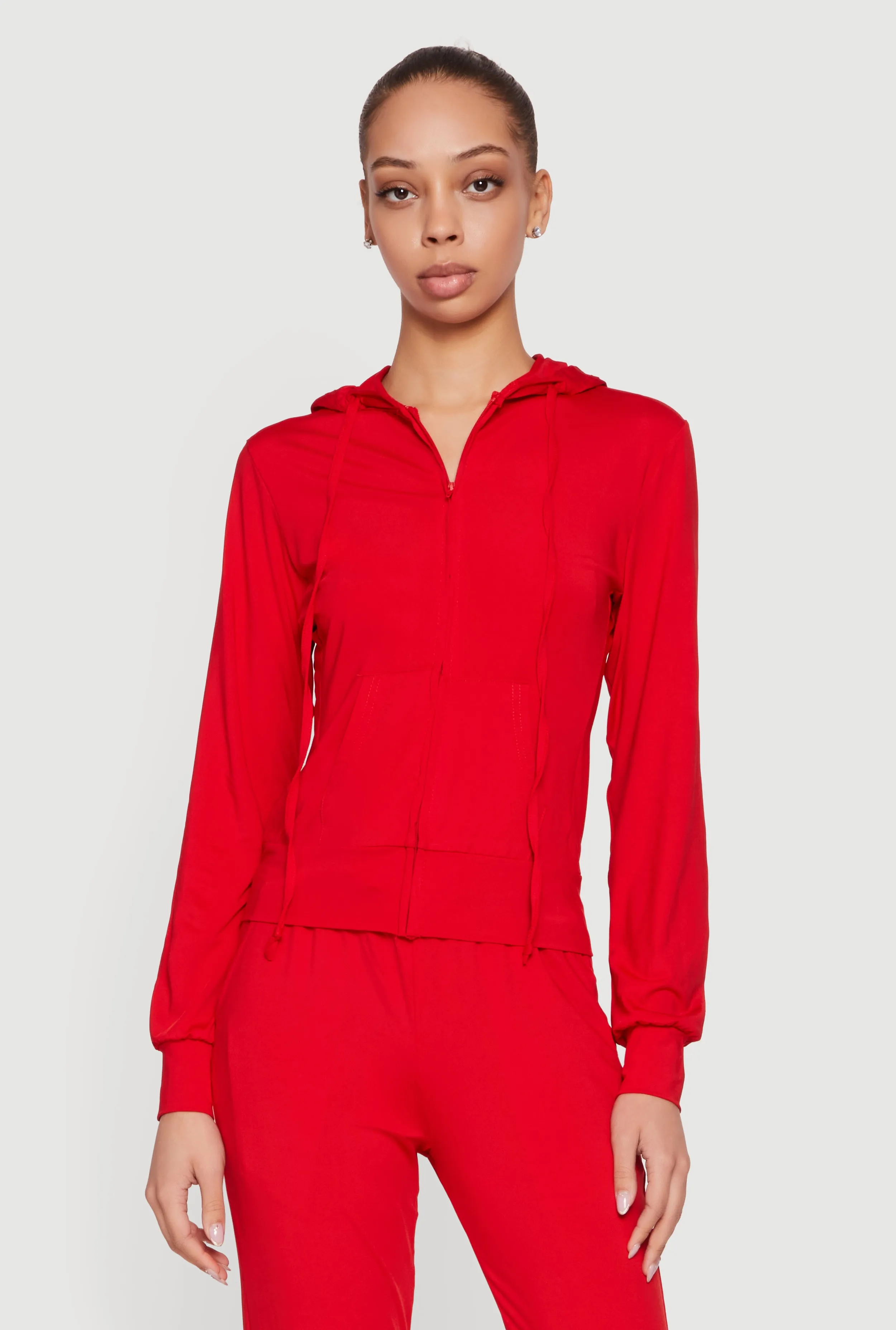 Zip Front Drawstring Hooded Track Jacket sold by Rainbow