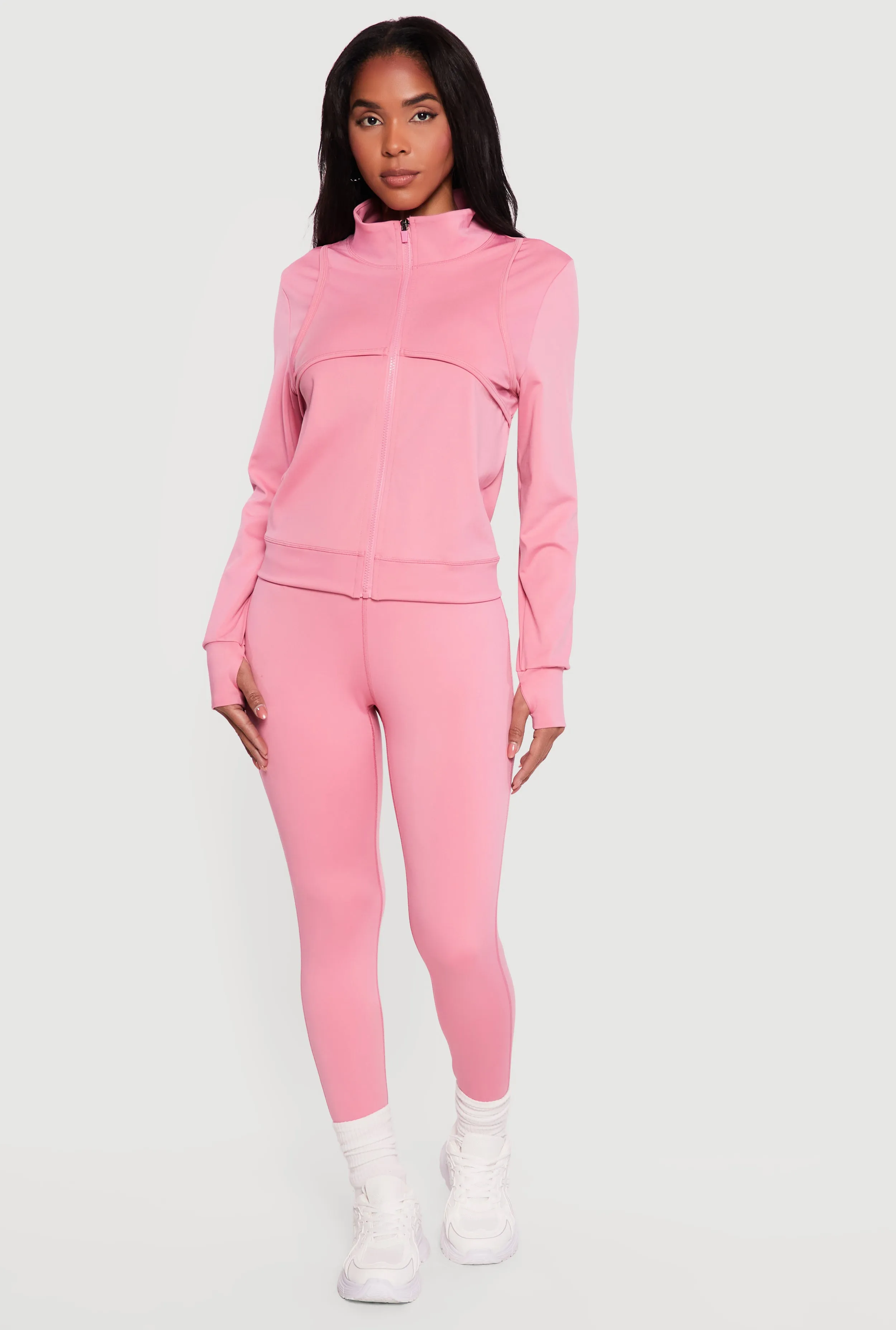 Solid Zip Front Activewear Jacket with Thumb Holes sold by Rainbow product image thumbnail 2