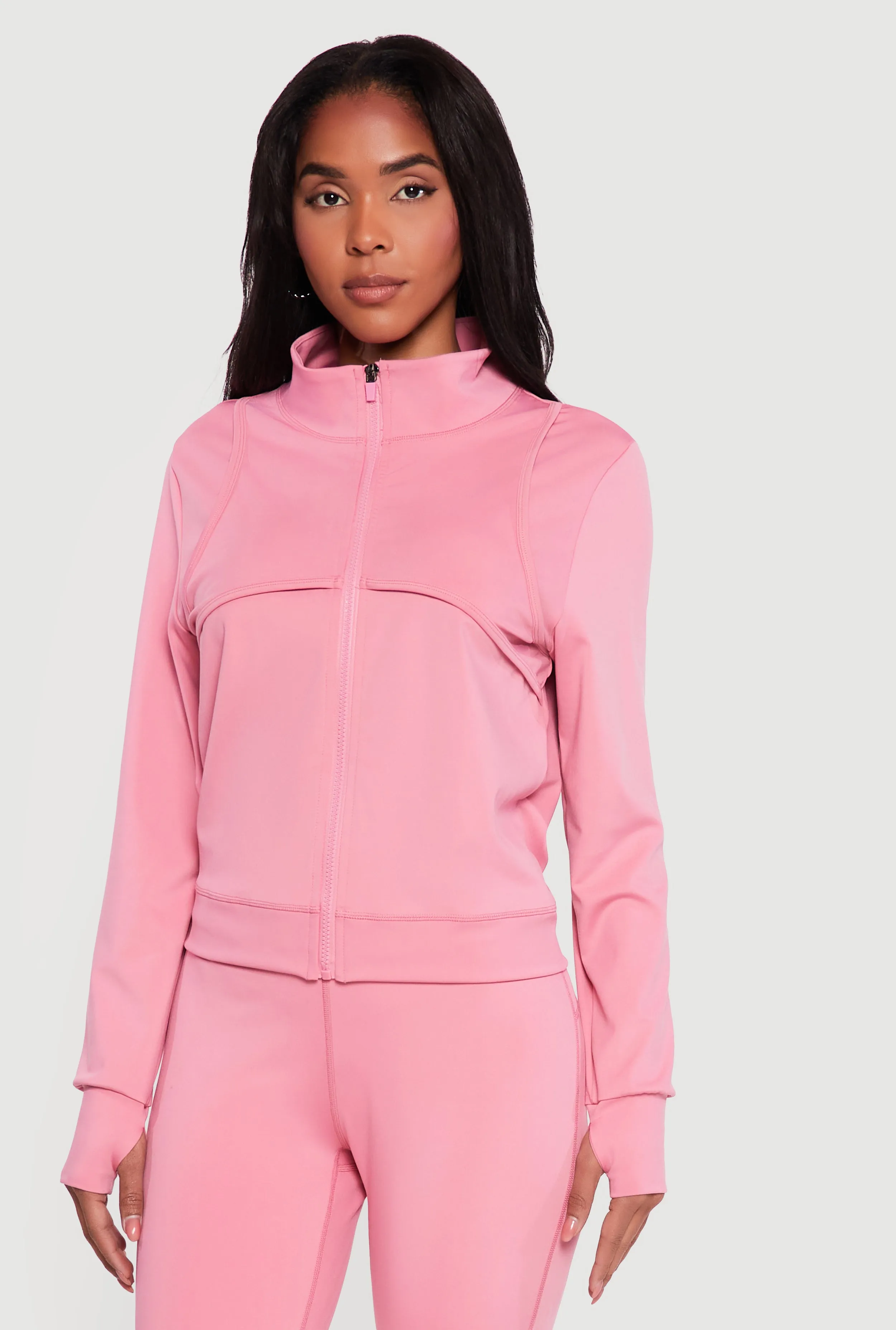 Solid Zip Front Activewear Jacket with Thumb Holes sold by Rainbow