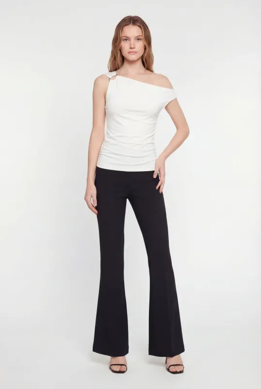 Asymmetric Metallic Ring Detail Side Ruched Blouse sold by Rainbow