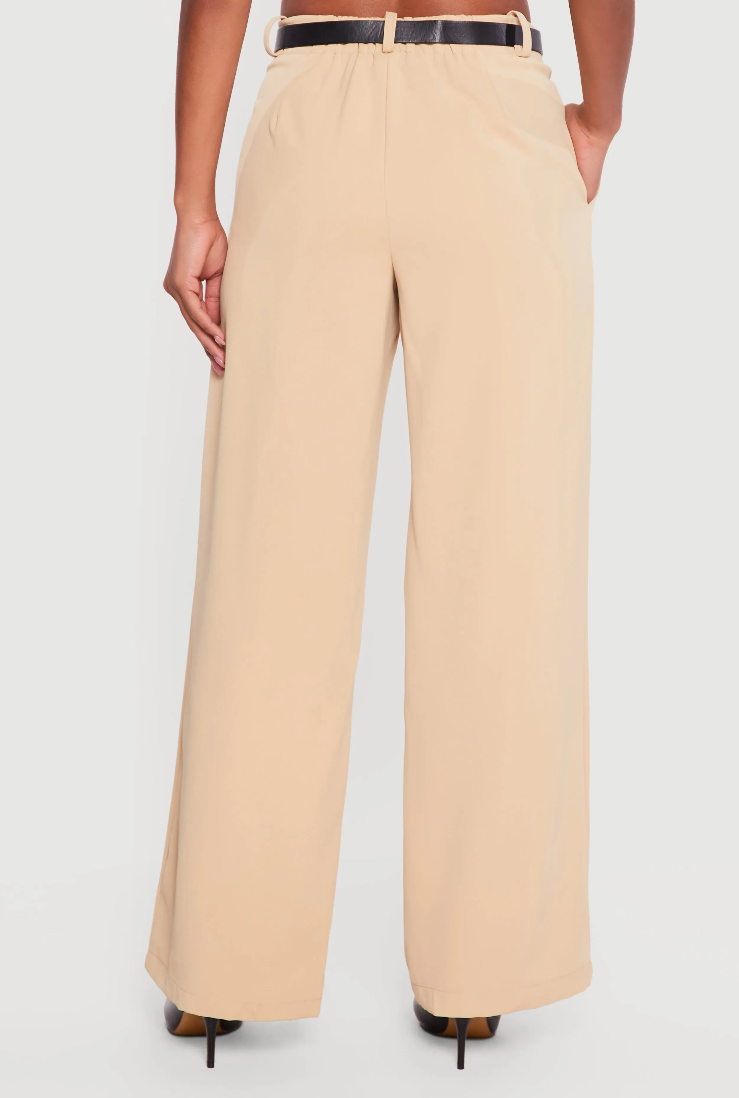 Crepe Knit Pleated Wide Leg Dress Pants with Belt sold by Rainbow product image thumbnail 5