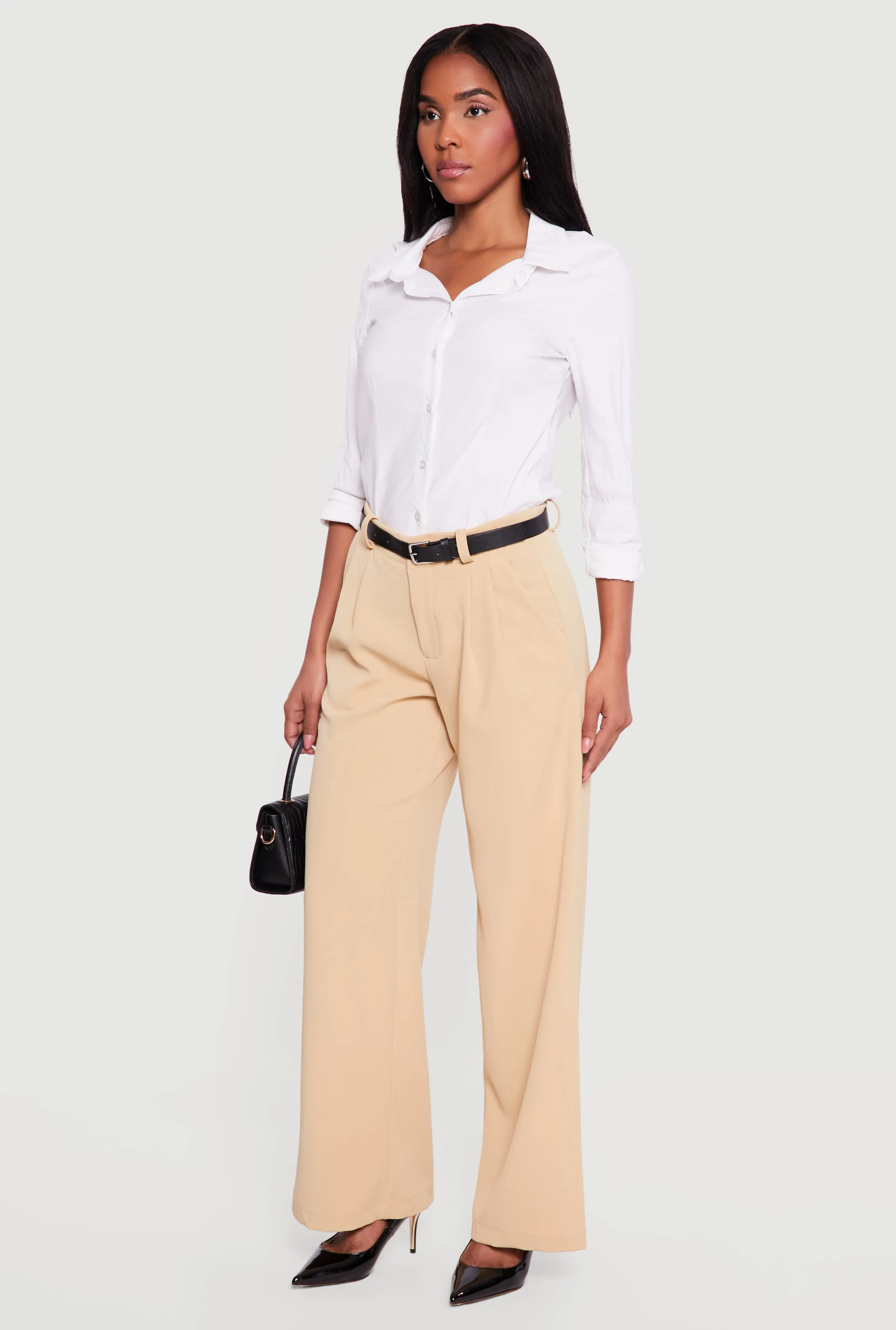 Crepe Knit Pleated Wide Leg Dress Pants with Belt sold by Rainbow product image thumbnail 2