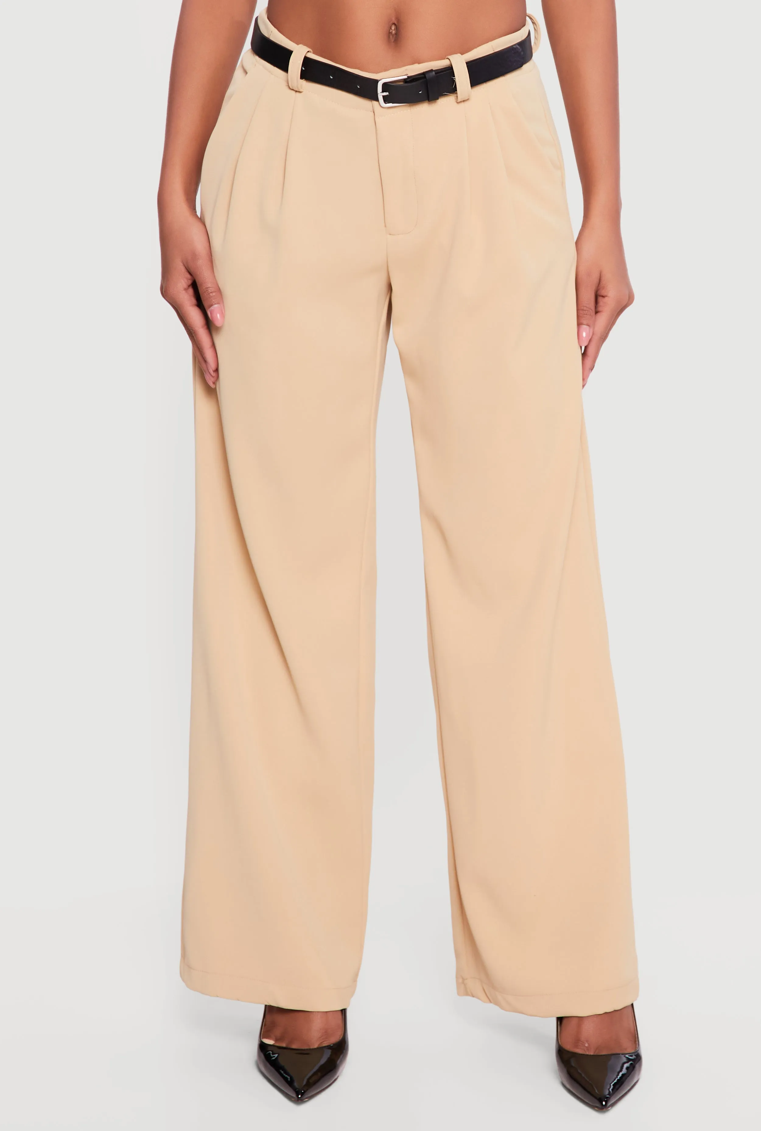 Crepe Knit Pleated Wide Leg Dress Pants with Belt sold by Rainbow product image thumbnail 3